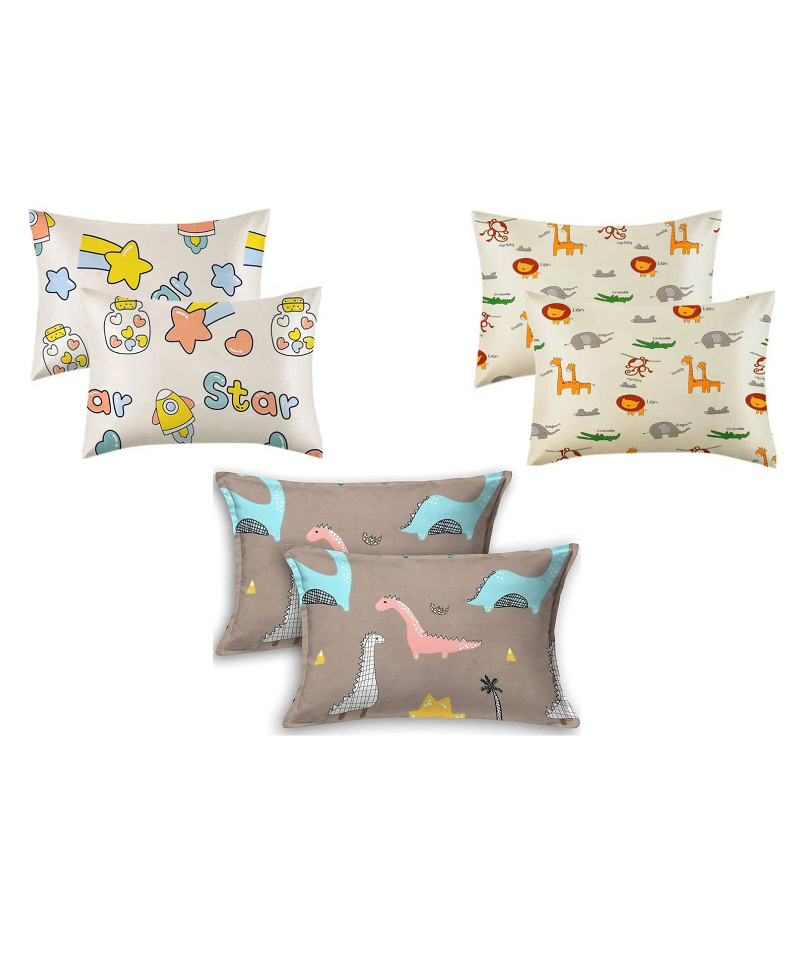 Filymore Brown Danasouar,Mickey and Animal Cartoon Printed Pillow Covers for Kids Room | Made with Pure Microfiber Soft & Skin Friendly Pillow Cases | Size (17 x 27 inch,Brown,Offwhite,Pink) Set of 6 Covers.-image-5