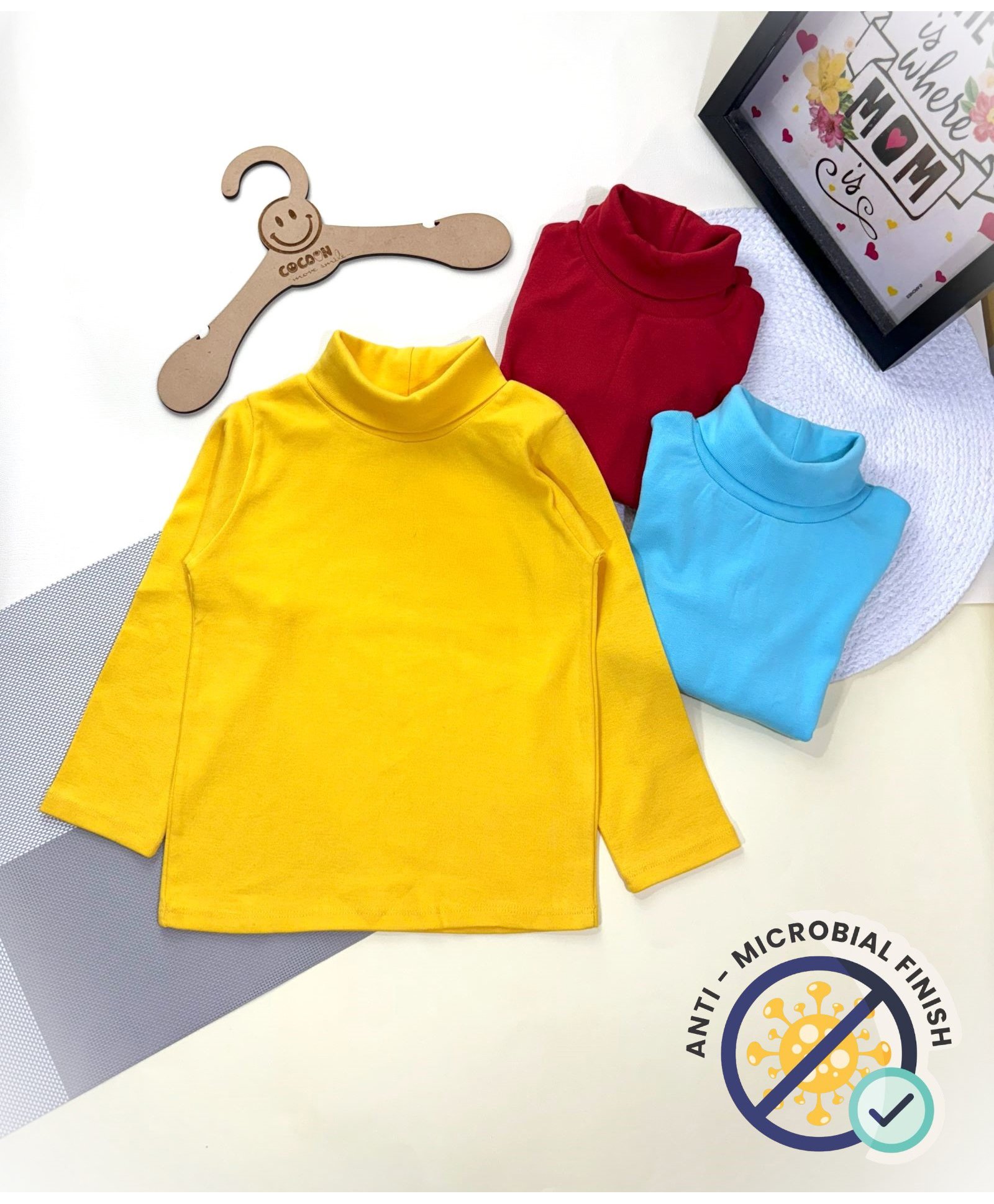 COCOON ORGANICS Cotton Rib Pack Of 3 Full Sleeves Solid Anti Microbial Tees - Yellow Red & Sky Blue-picture-21