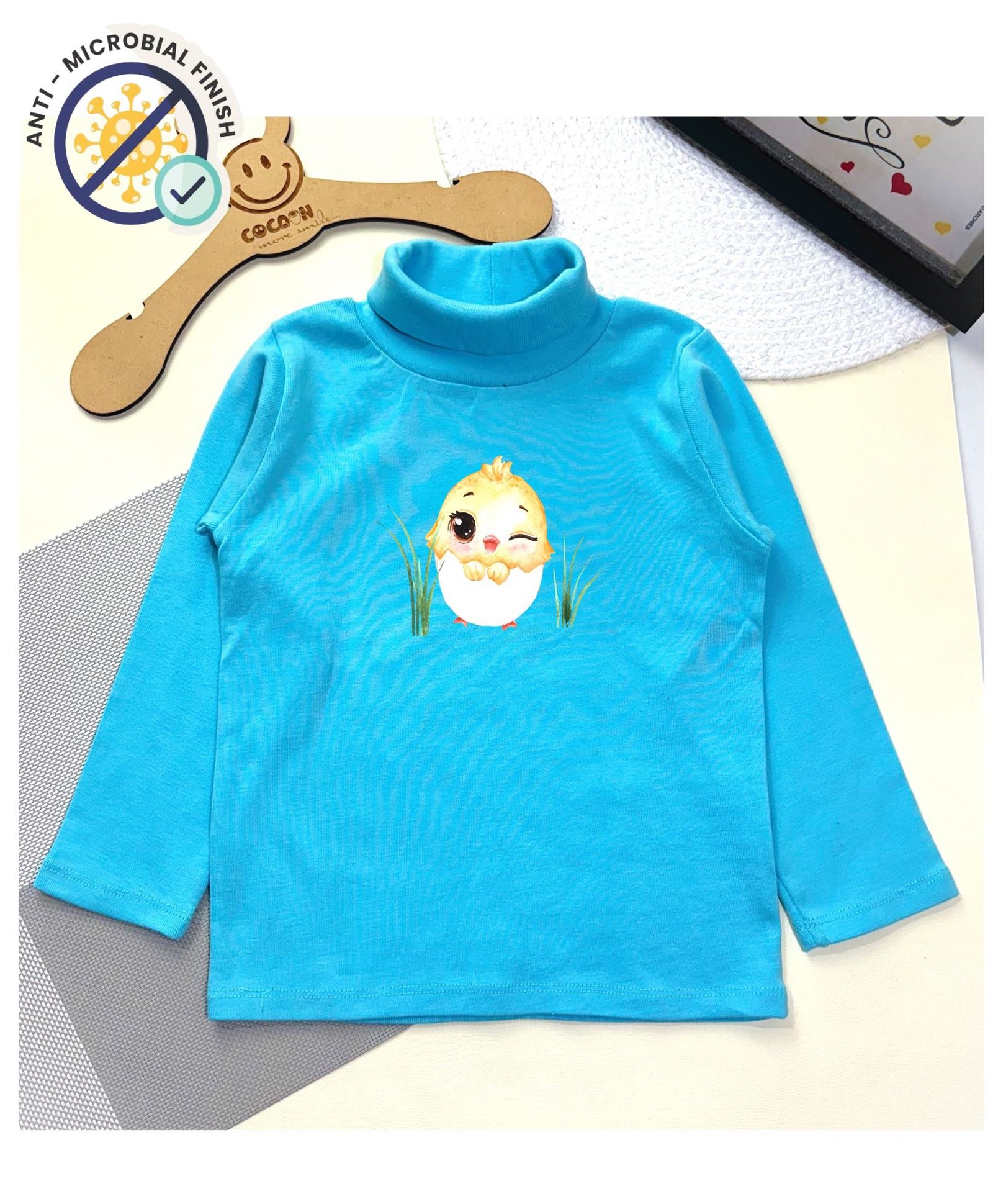 COCOON ORGANICS Cotton Rib Full Sleeves Chick Printed Anti Microbial Tee - Sky Blue-picture-12