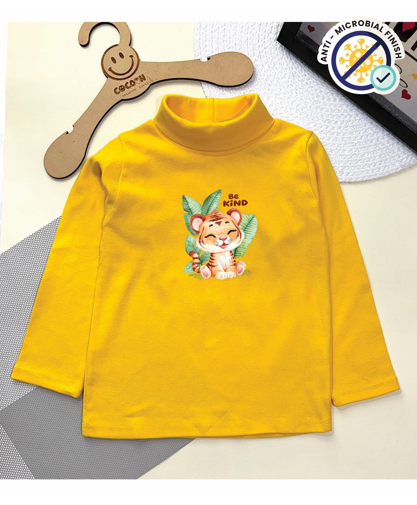 COCOON ORGANICS Cotton Rib Full Sleeves Tiger Printed Anti Microbial Tee - Yellow-image-13
