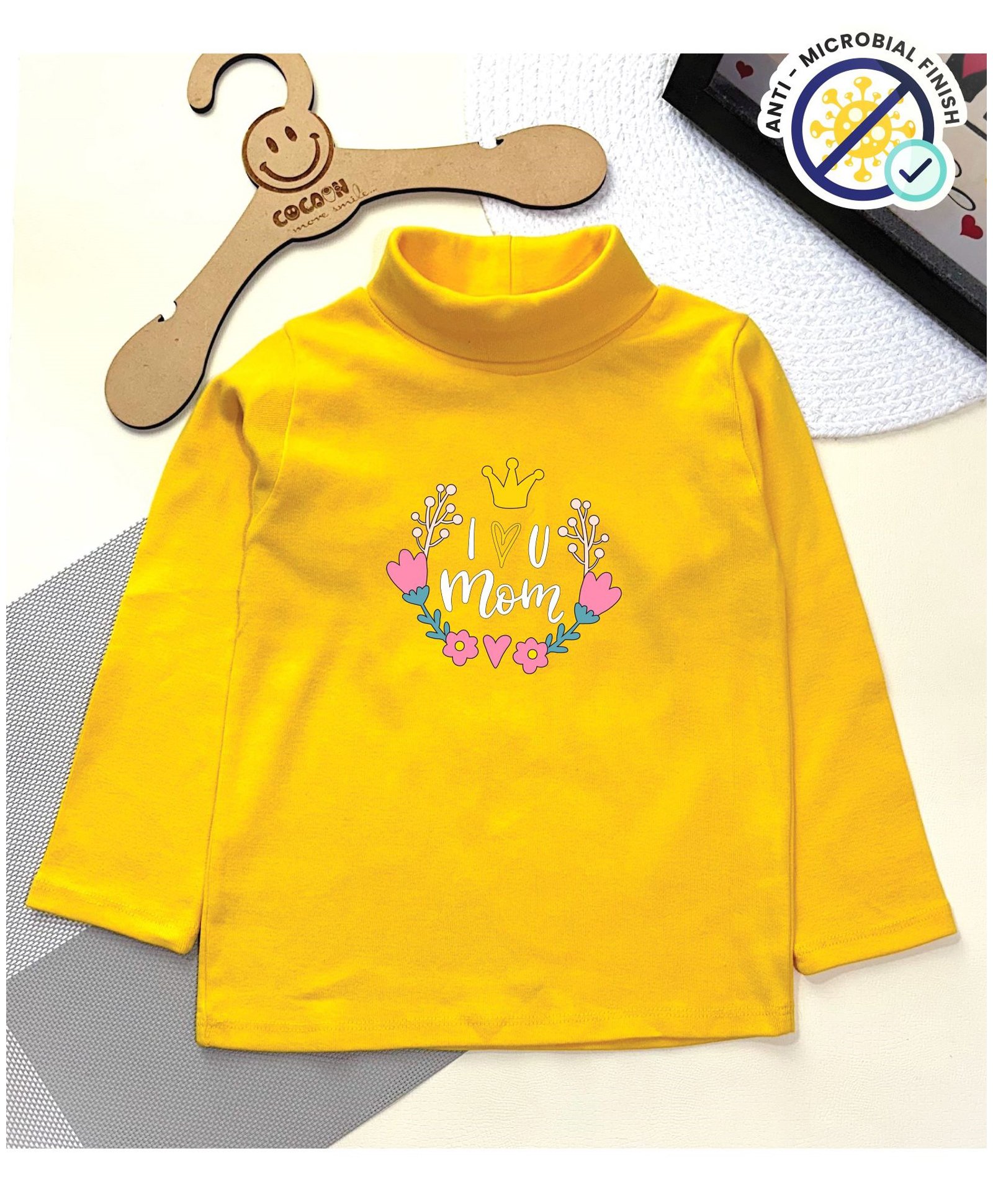 COCOON ORGANICS Cotton Rib Full Sleeves I Love U Mom Text Printed Anti Microbial Tee - Yellow-picture-24