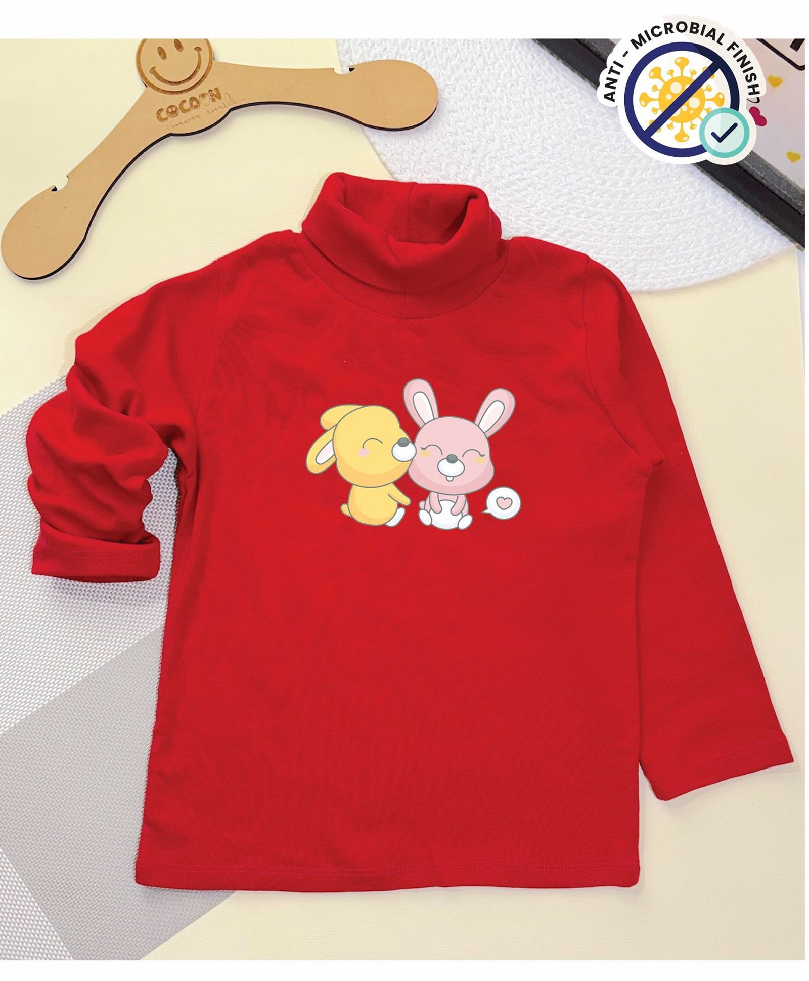 COCOON ORGANICS Cotton Rib Full Sleeves Rabbits Printed Anti Microbial Tee - Red-image-47