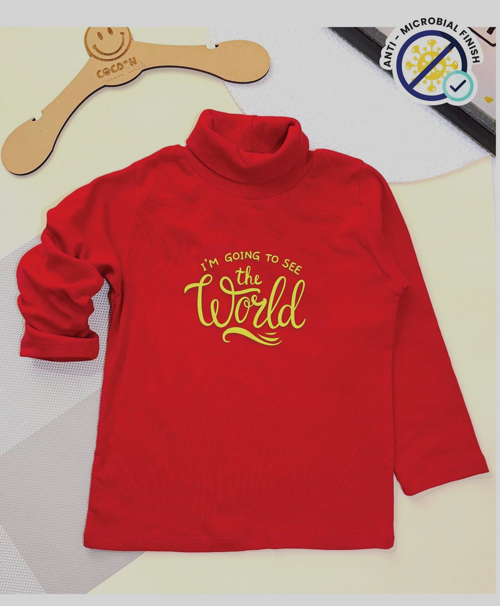 COCOON ORGANICS Cotton Rib Full Sleeves Typography Printed Tee - Red-image-15