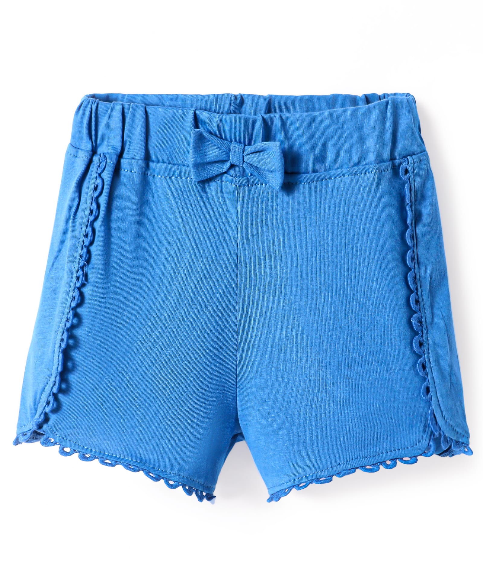 Babyhug Cotton Knit Solid Shorts with Bow Applique & Lace Detailing - Blue-picture-18