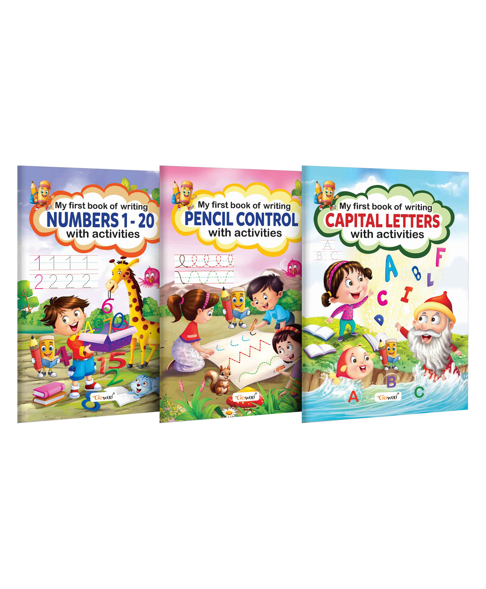gowoo My First Book of Writing Numbers 1-20, Pencil Control and Capital Letters with activities : Educational writing book,Patterns Practice book for kids, Activity book for kids | Pack of 3-picture-10