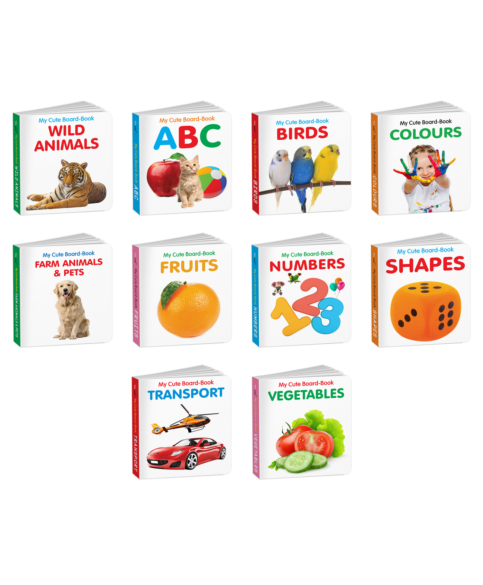 My First Cute Board Book All-in-One Learning Set for Toddlers:ABC, Transport, Colours, Birds, Wild Animals, Fruits, Animal and Pets, Vegetables & more - Fun Picture Books for Babies | Pack of 10 Books-image-5