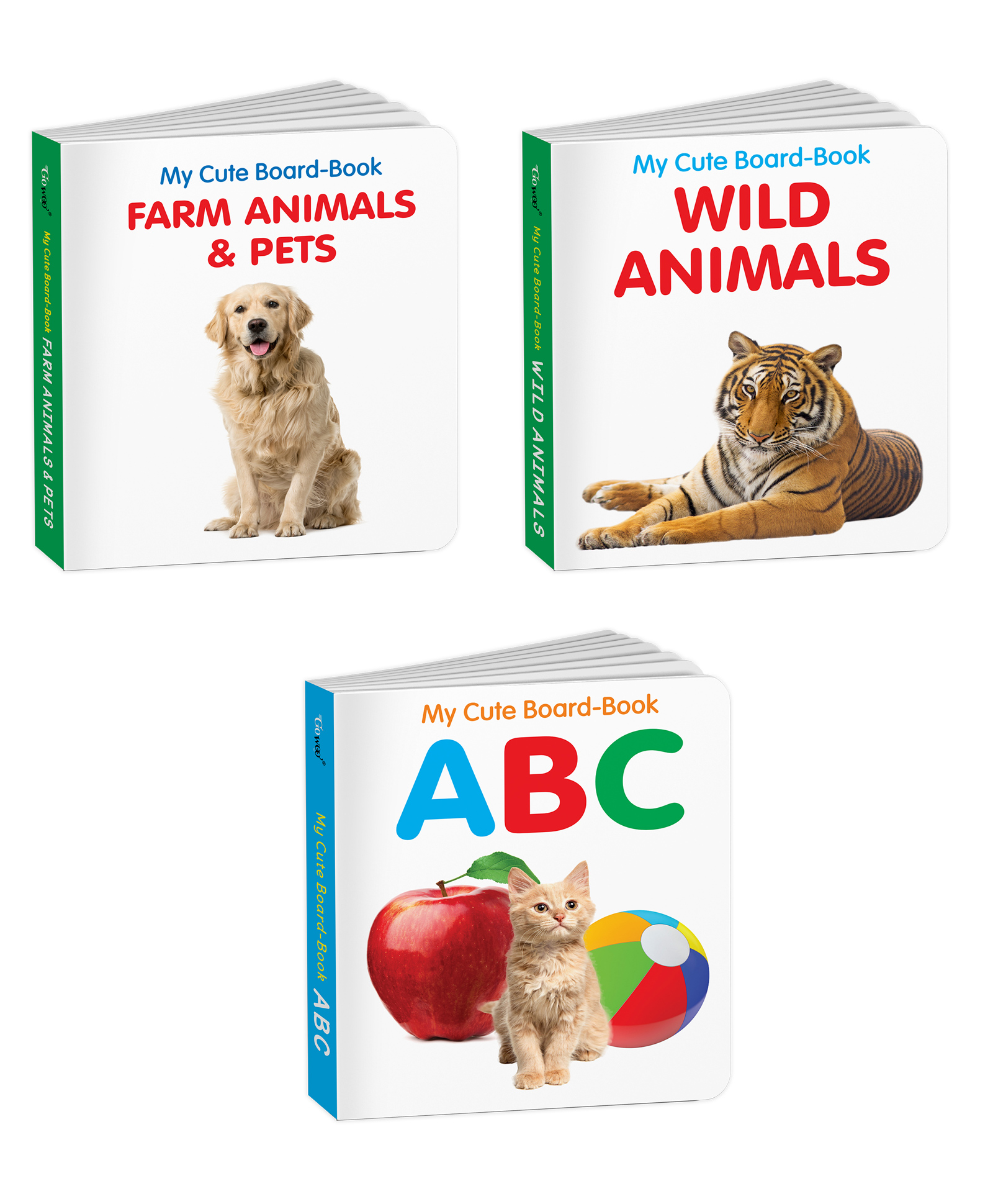 Early Learning Board Book Set for Toddlers -ABC, Wild Animals and Farm Animals & Pets :Kids learning board book, Educational picture books for toddlers, Baby books for early learners | Pack of 3 Books-image-1
