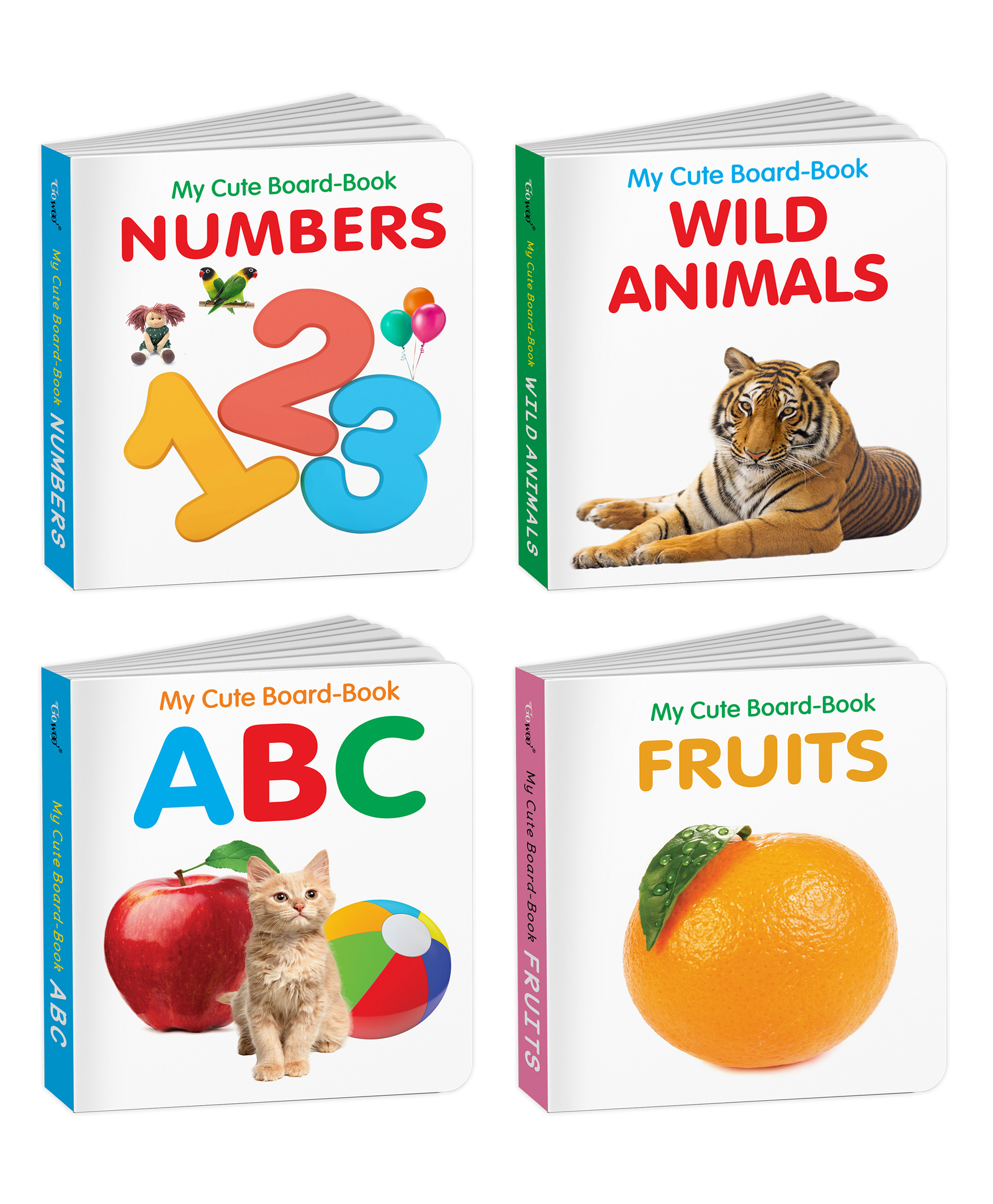 Baby board books collection - ABC, Wild Animals Fruits and Numbers : Pocket-sized kids educational books, All-in-one toddler learning set, Cute board book for kids | Pack of 4 Books for kids-image-22