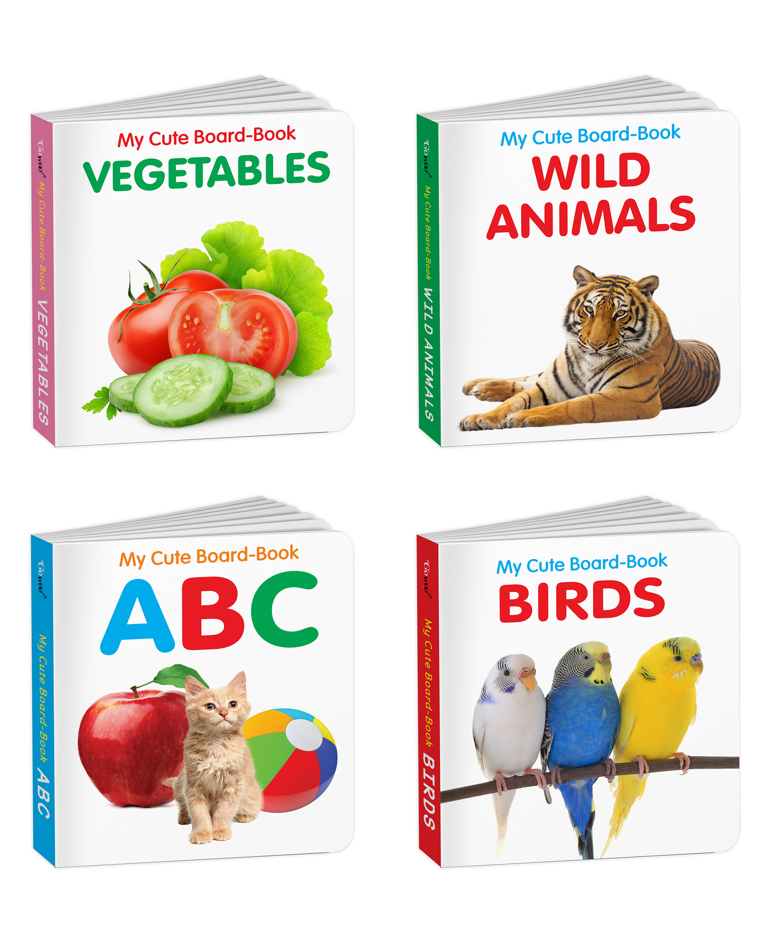 My First Cute Board Book All In One Learning Book For Children : ABC, Birds, Wild Animals and Vegetables - Baby board books collection, First library books for babies | Pack of 4 Books for kids-image-6
