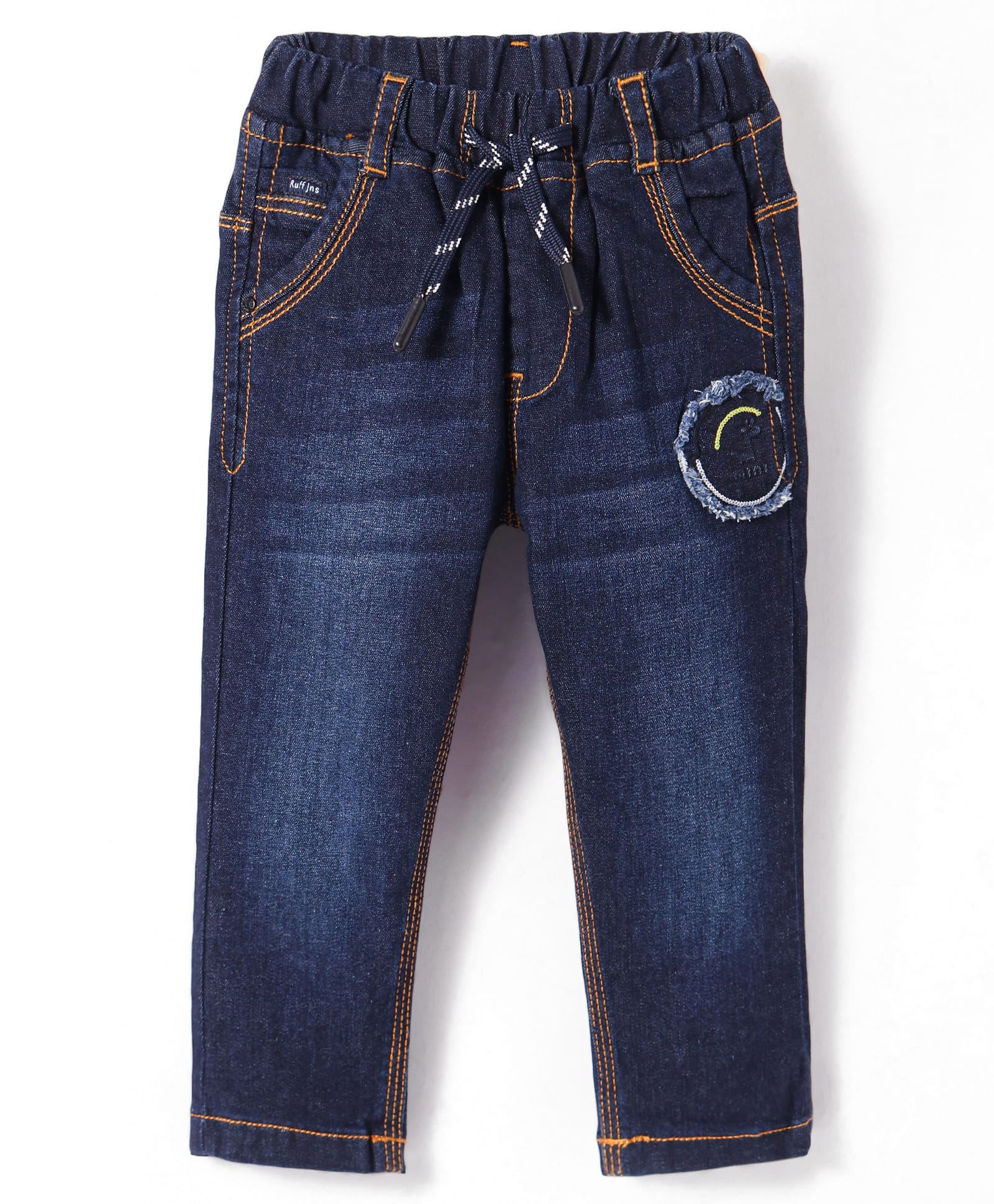 Ruff Full Length Washed Denim Jeans with Patch Detailing - Navy Blue-picture-10