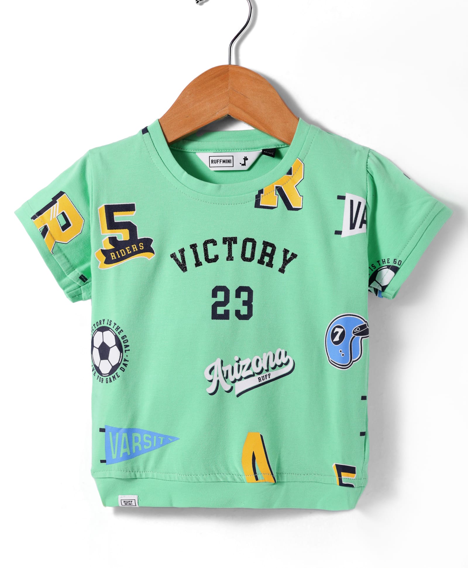 Ruff Lycra Knit Half Sleeves T-Shirt with Sports Theme Print - Green-picture-12
