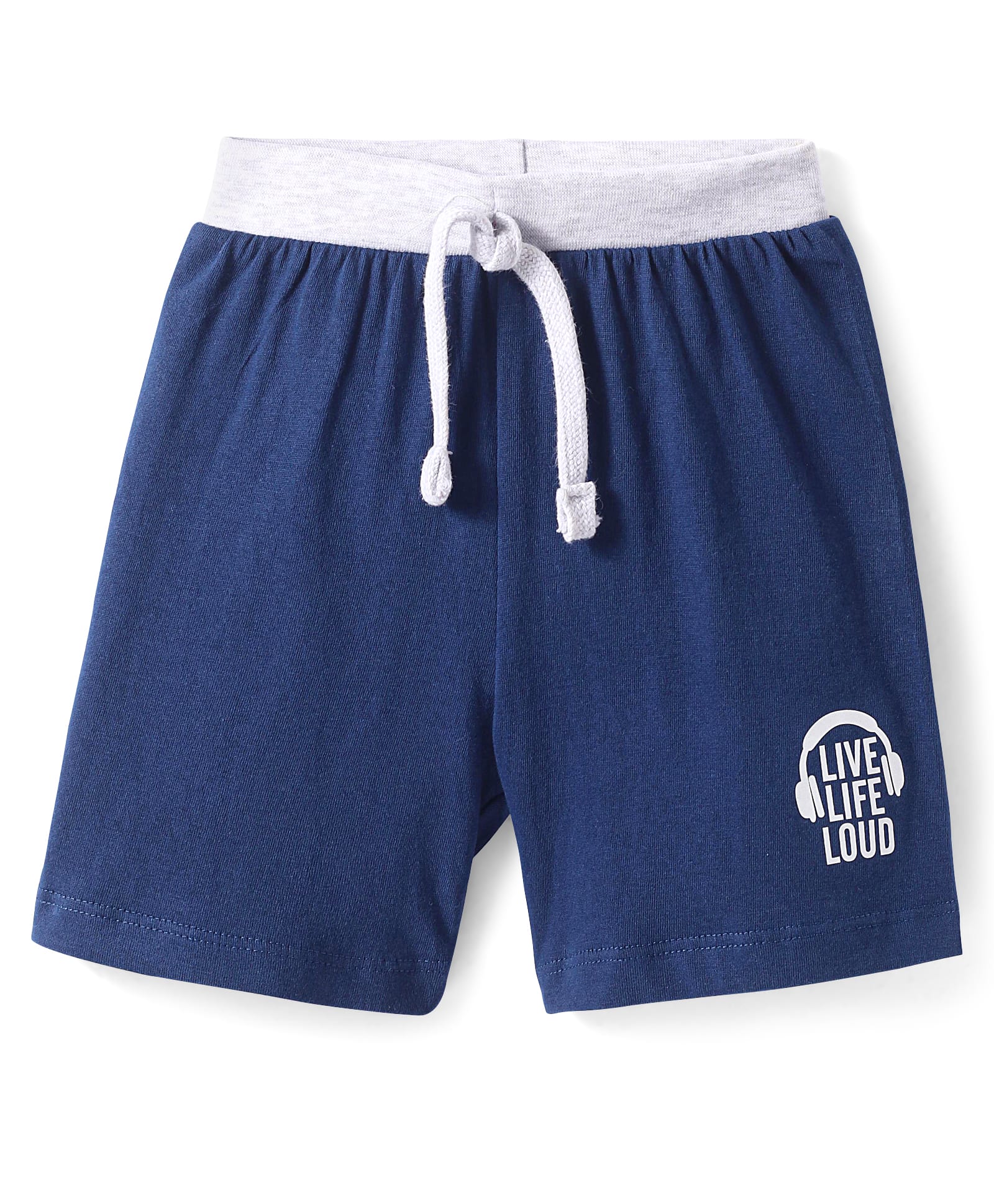 Babyhug Single Jersey Knit Shorts with Live Life Loud Text Print - Navy Blue-picture-18