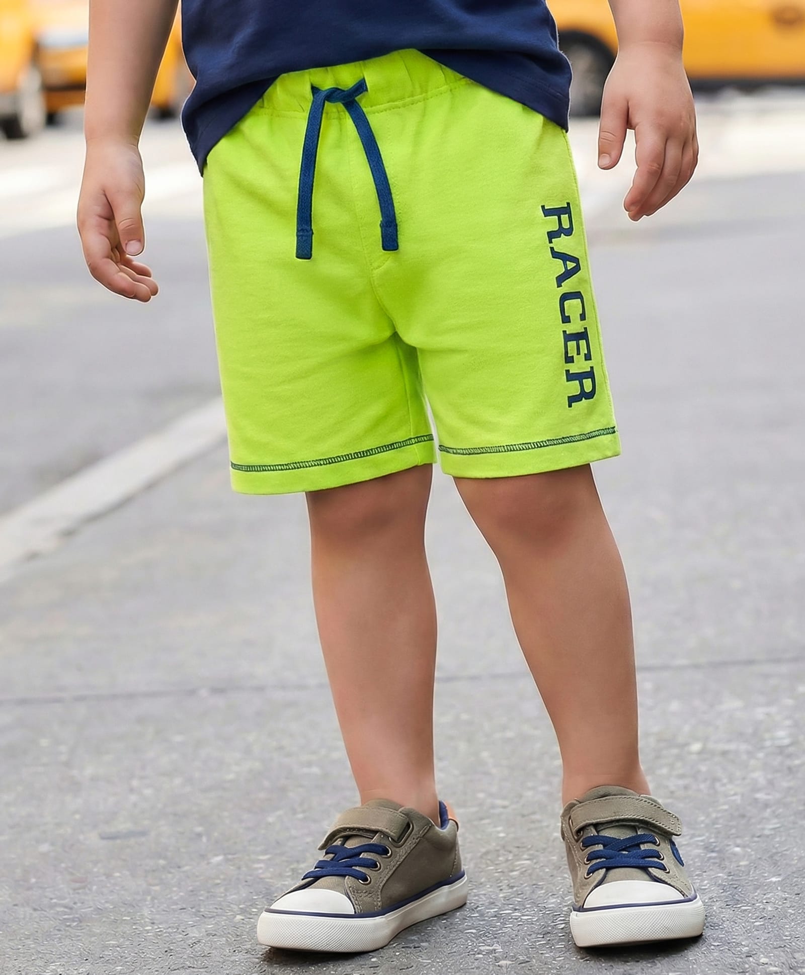 Babyhug Single Jersey Knit Shorts with Racer Text Print - Neon Green-image-29