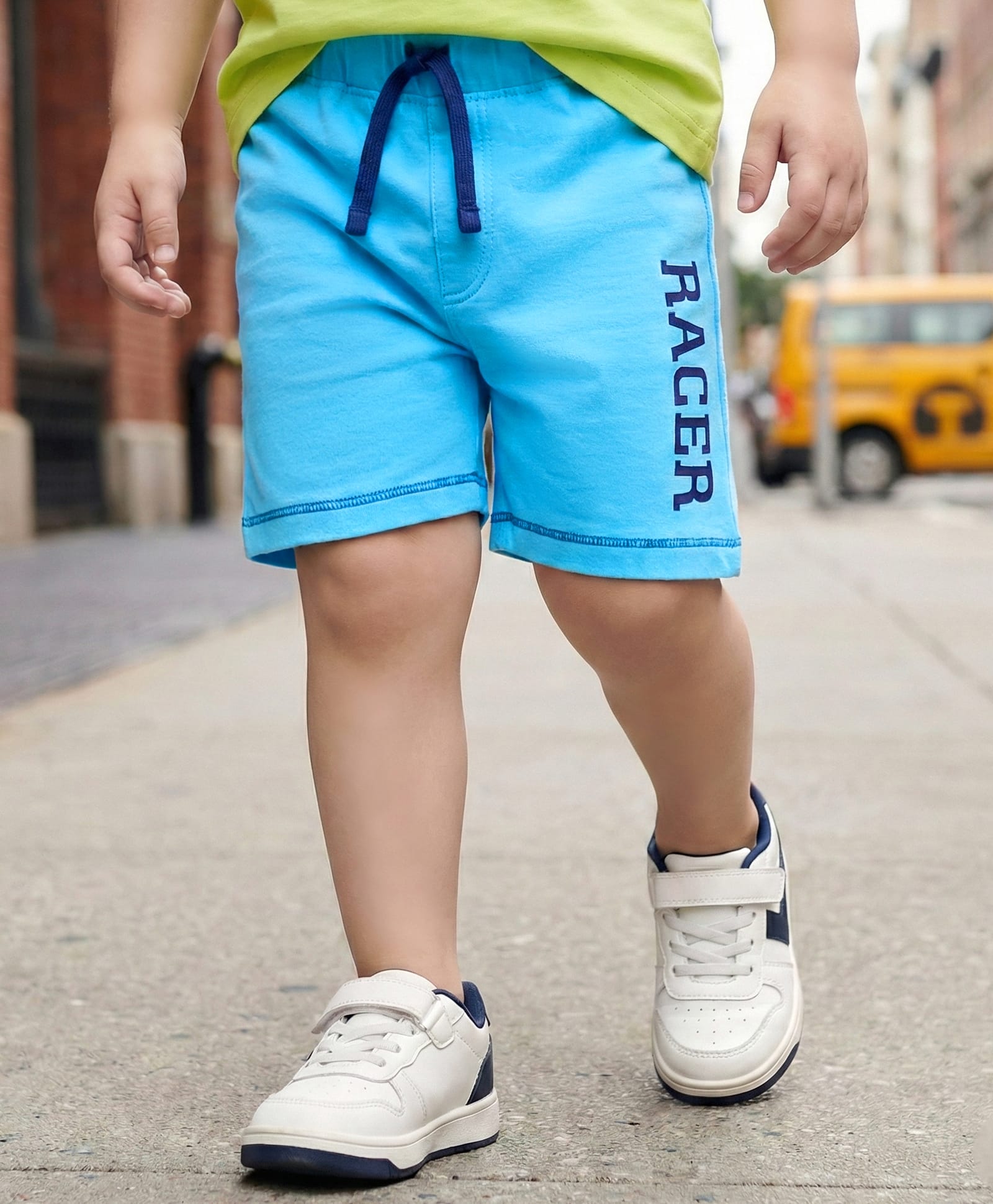 Babyhug Cotton Knit Text Printed Shorts - Light Blue-image-30