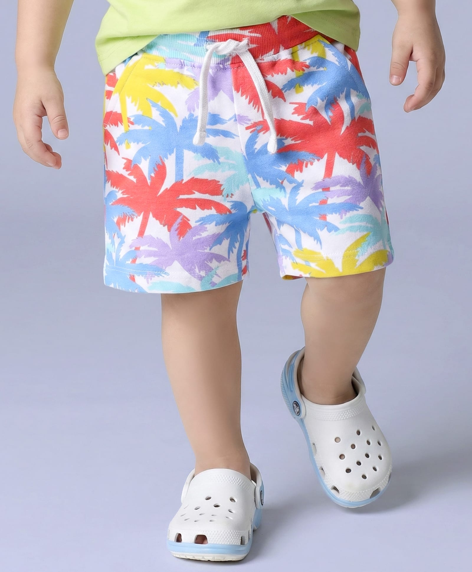 Babyhug Cotton Knit Shorts With Tree Print - White-picture-20