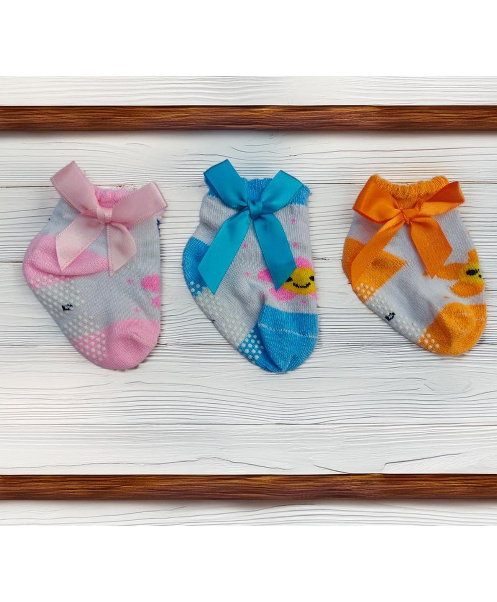 Ziory Woollen Pack Of 3 Bow Designed Super Soft Anti Skid Socks - Pink Blue & Orange-picture-35