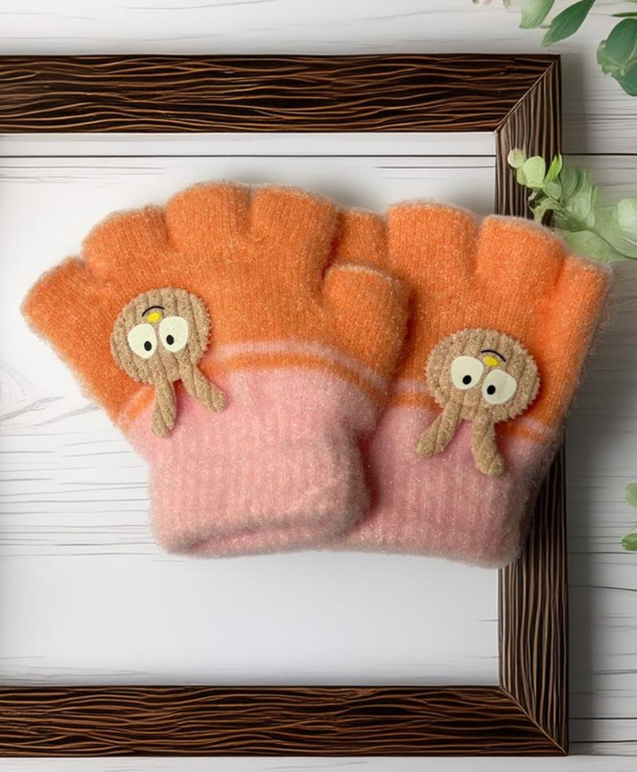Ziory Woolen Bunny Patch Detailed Gloves - Orange