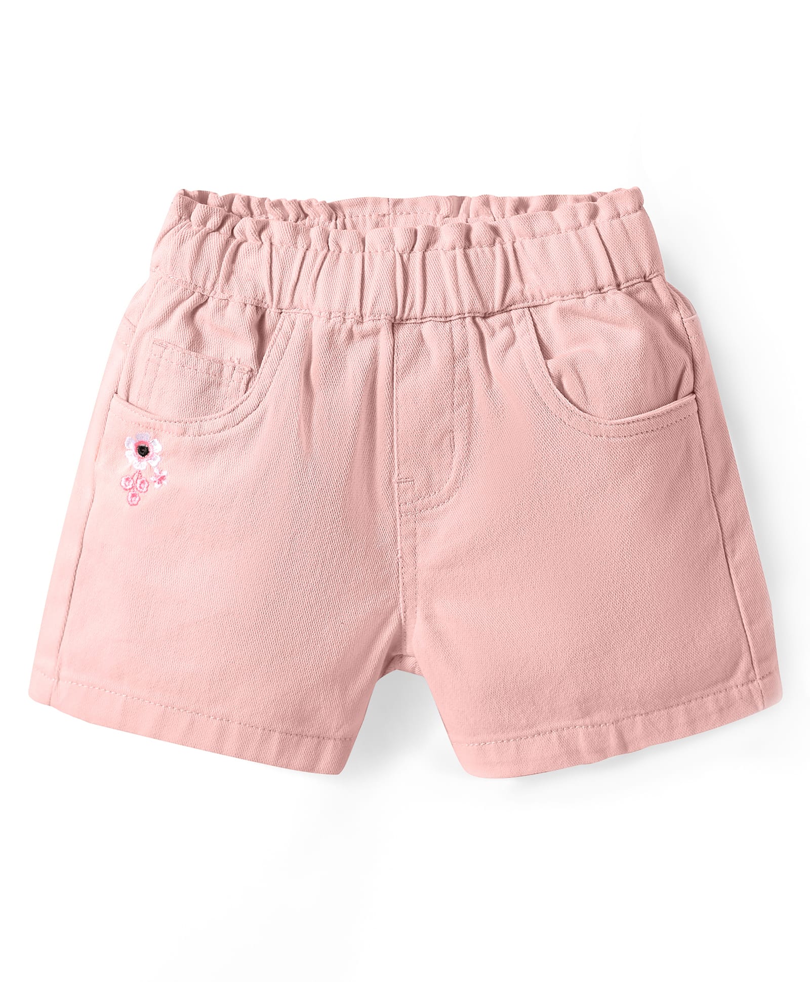 Kookie Kids Cotton Woven Shorts With Pockets & Floral Embroidery - Pink-image-0