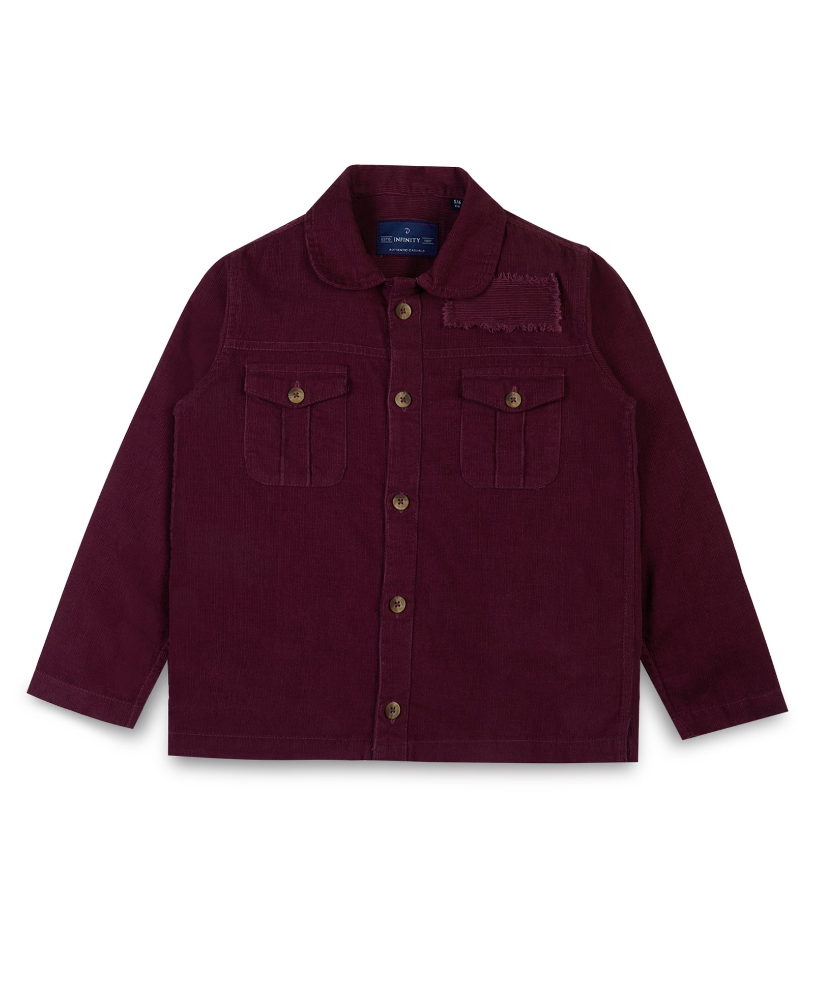 INFINITY Corduroy Cotton Woven Full Sleeves Abstract Patch Detailed Jacket - Maroon-image-26