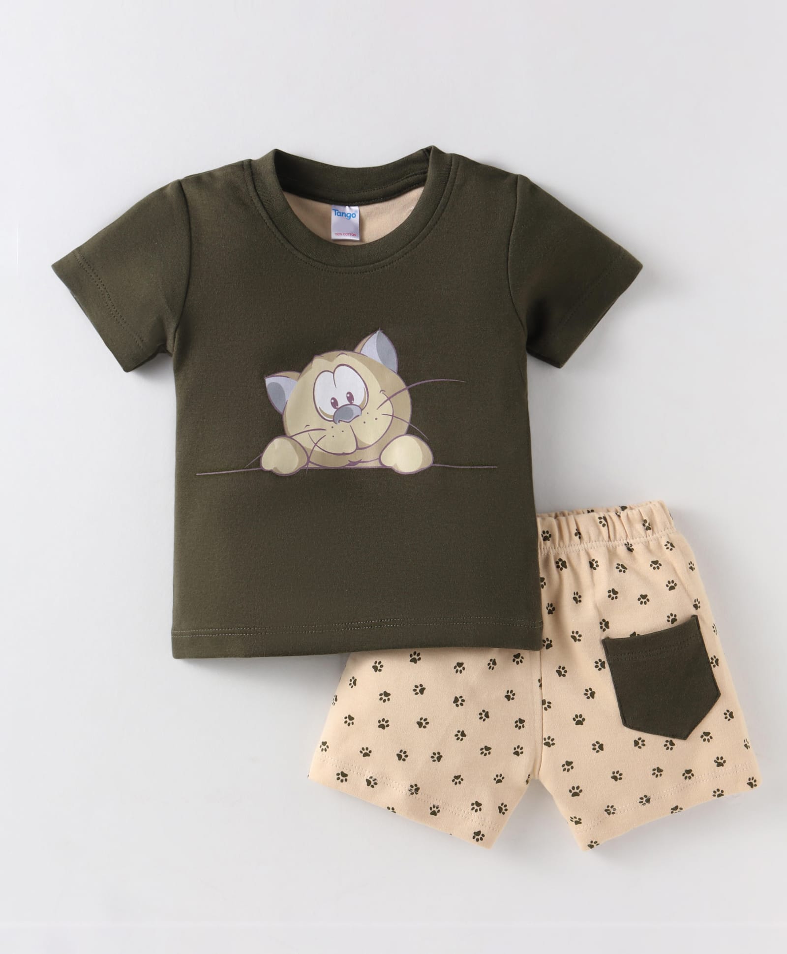 Tango Interlock Knit Half Sleeves T-Shirt & Shorts Shorts Set with Tiger Print - Olive Green-image-20