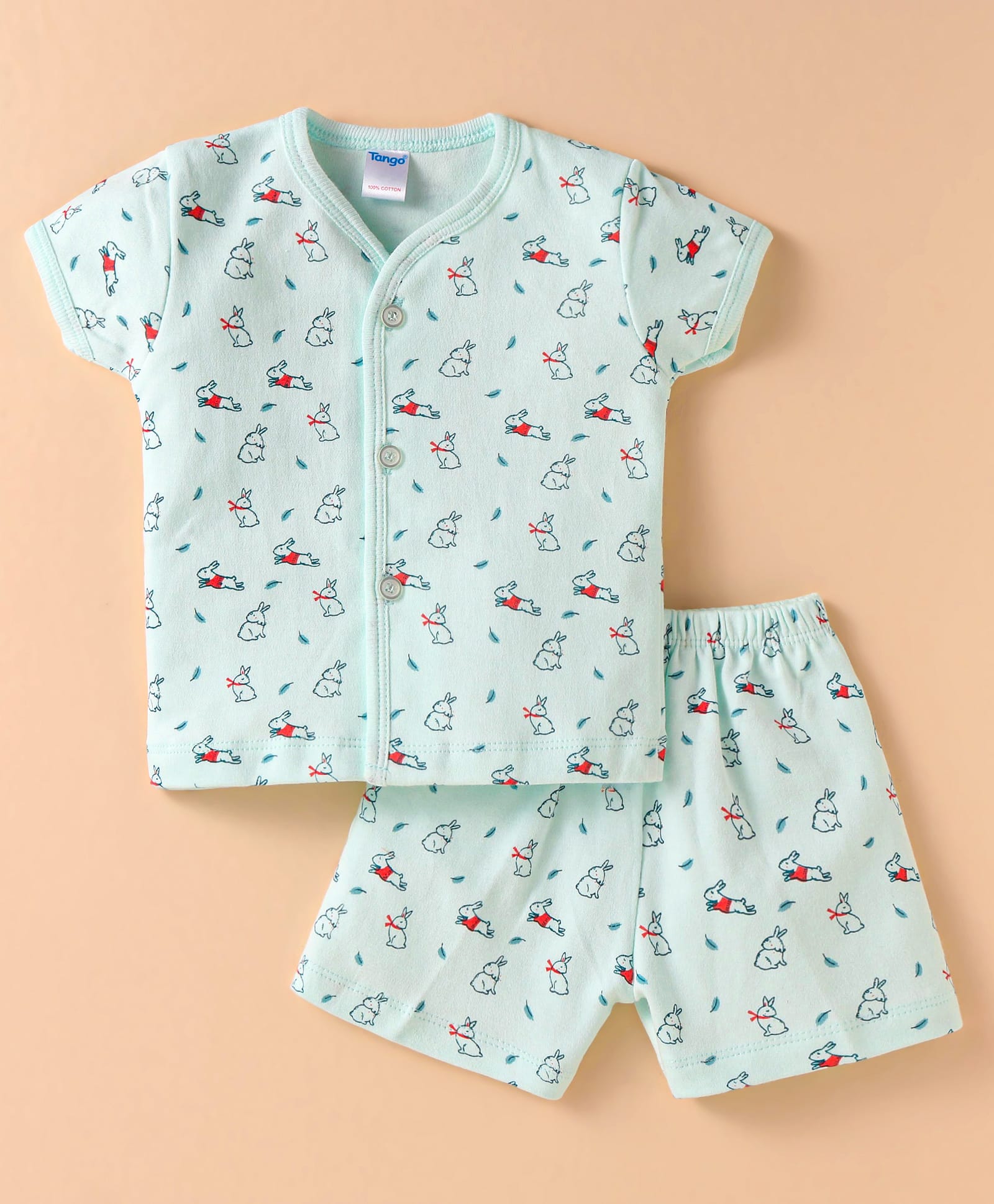 Tango Interlock Knit Half Sleeves Shorts Night Suit With Bunny Print - Aqua Blue-picture-45
