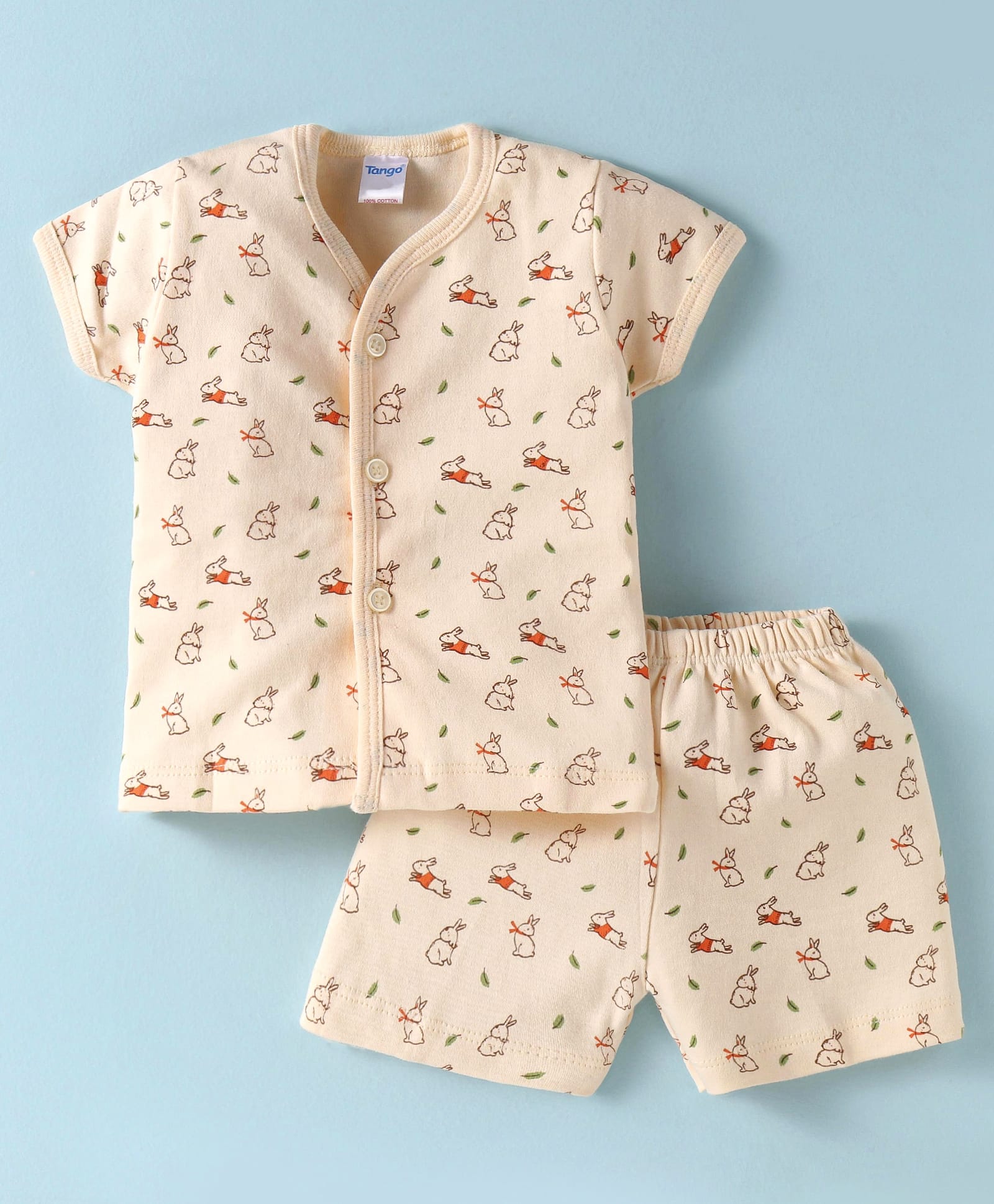Tango Interlock Knit Half Sleeves Shorts Night Suit With Bunny Print - Cream-picture-13