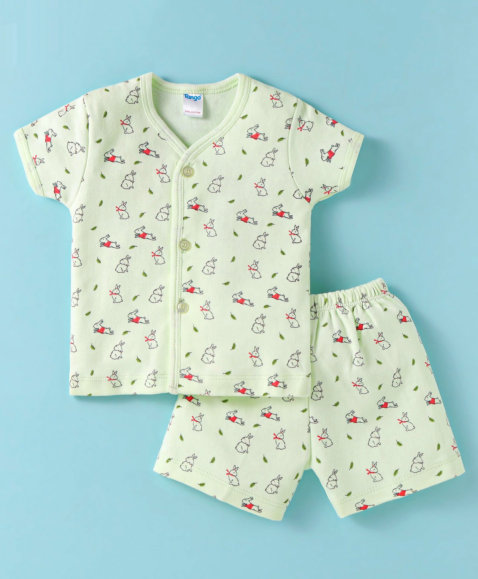 Tango Interlock Knit Half Sleeves Shorts Night Suit with Bunny Print - Light Green-picture-33