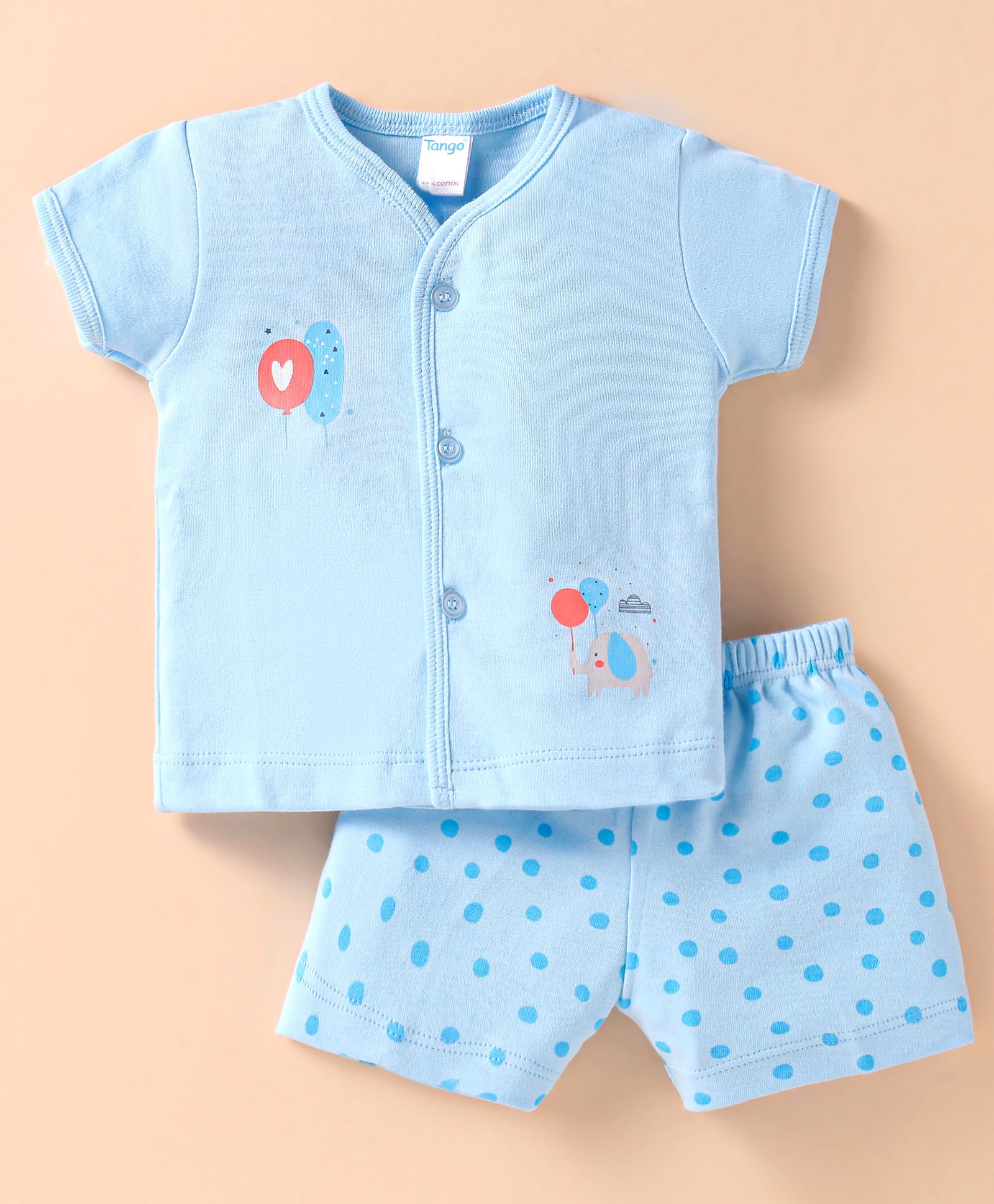 Tango Interlock Knit Half Sleeves Shorts Night Suit with Polka Dots Print - Light Blue-image-31