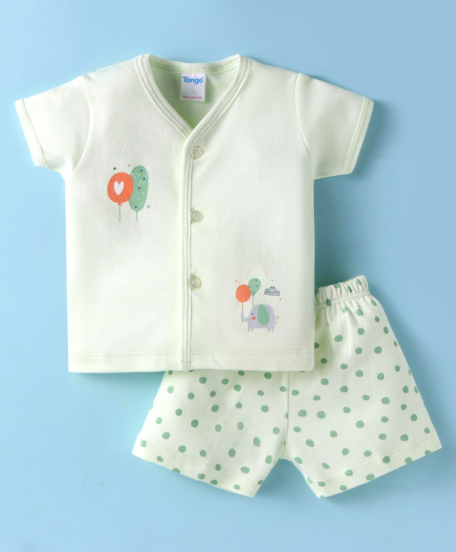 Tango Interlock Knit Half Sleeves Shorts Night Suit with Polka Dots Print - Light Green-image-25