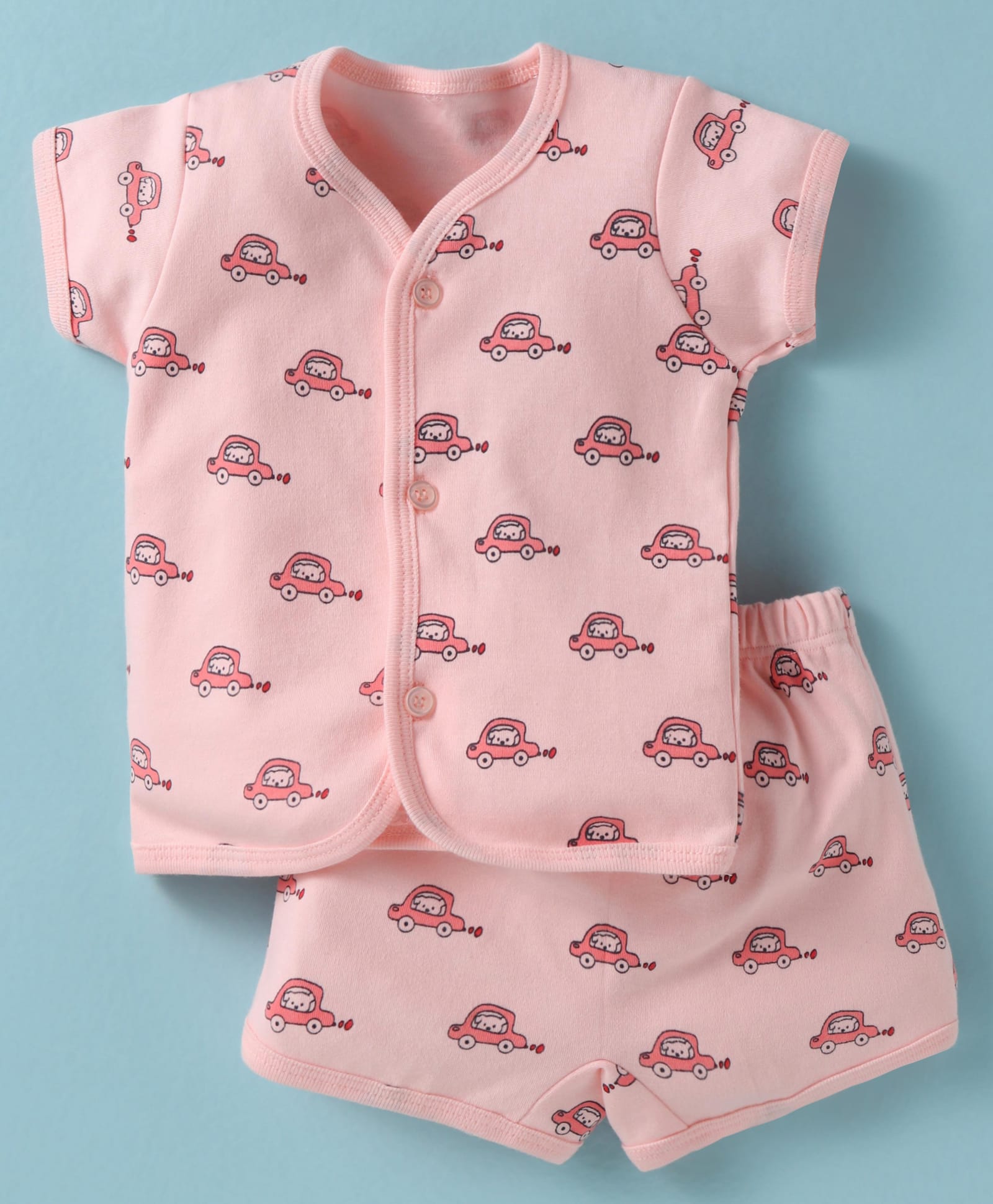 Tango Interlock Knit Half Sleeves Shorts Night Suit With Car Print - Pink-picture-4