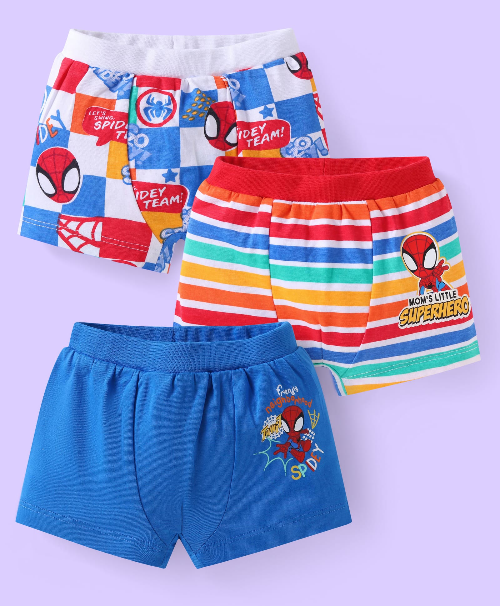 Babyhug Marvel Interlock Knit Trunks with Spiderman Graphics & Stripes Pack of 3 - Multicolor-image-39