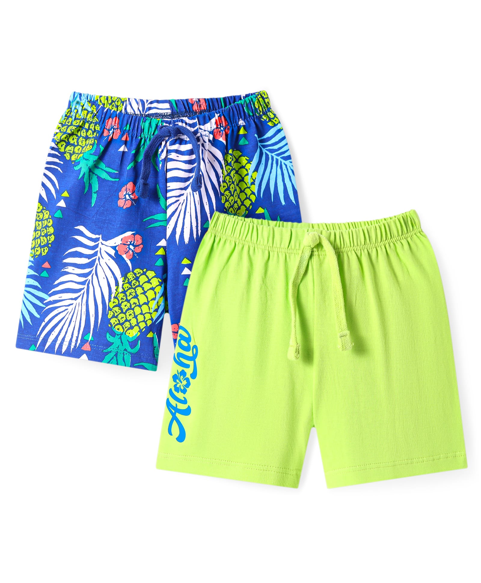 Babyhug Cotton Knit Tropical Theme Printed Shorts Pack of 2 - Blue & Light Green-picture-17