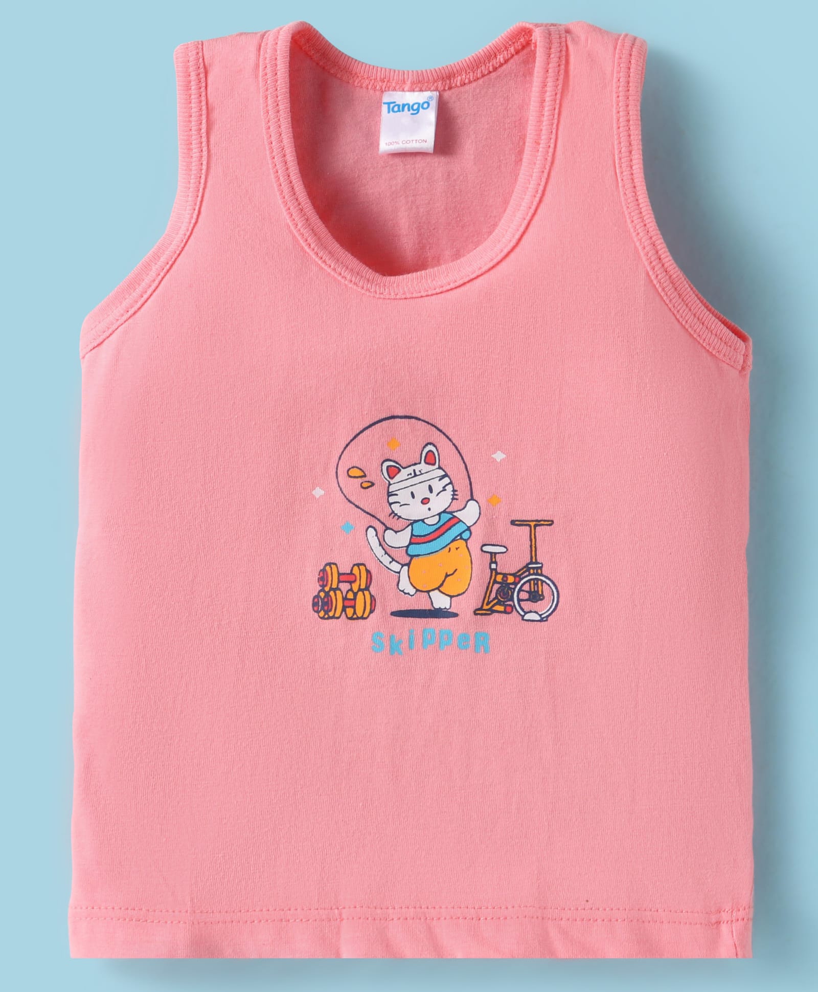 Tango Single Jersey Knit Sleeveless Vest with Kitty Print - Coral-image-39