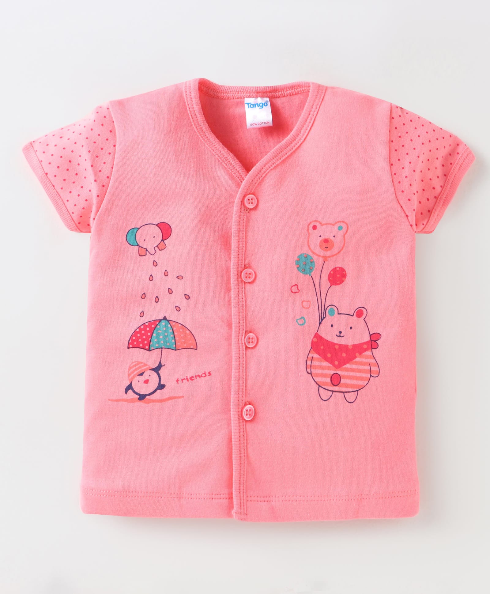Tango Interlock Knit Half Sleeves Jhabla with Animal Print - Pink-image-36