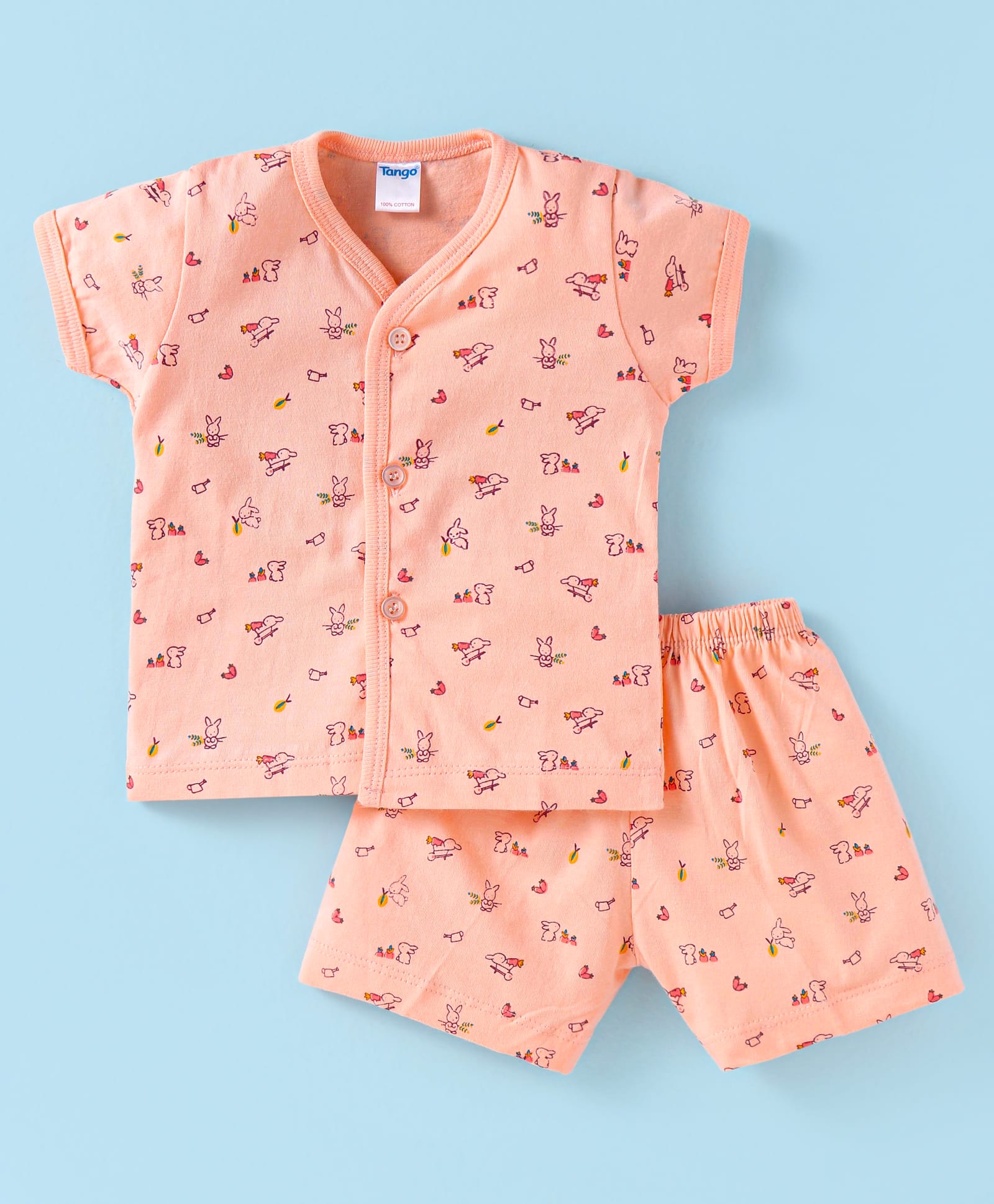 Tango Single Jersey Knit Half Sleeves Shorts Night Suit Bunny Print - Light Orange-image-49
