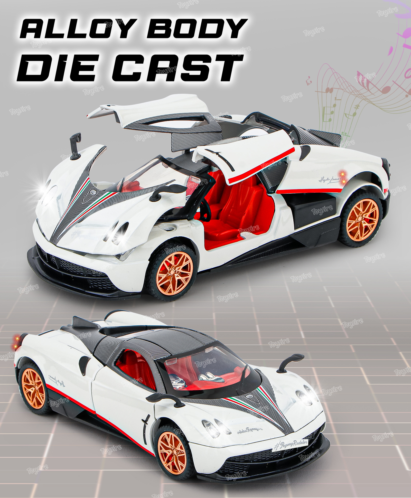 Toysire Pull Back Cars for Kids 1:32 Scale Alloy Die Cast Sports Racing Car with Openable Doors and Sound Lights Toy Car for Boys and Girls (White)-image-10