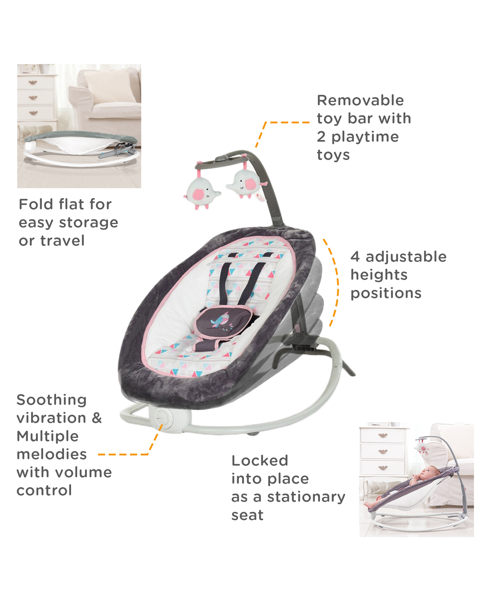 Mastela Fold Up Rocker with Toys - Grey-image-14