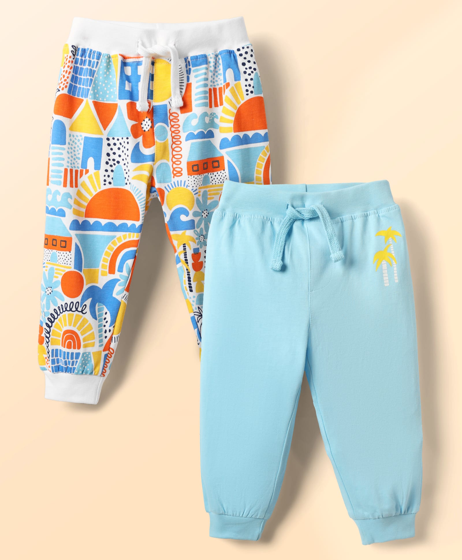 Babyhug Terry Knit Full Length Lounge Pant With Abstract Print Pack Of 2 - Light Blue & Blue-image-30