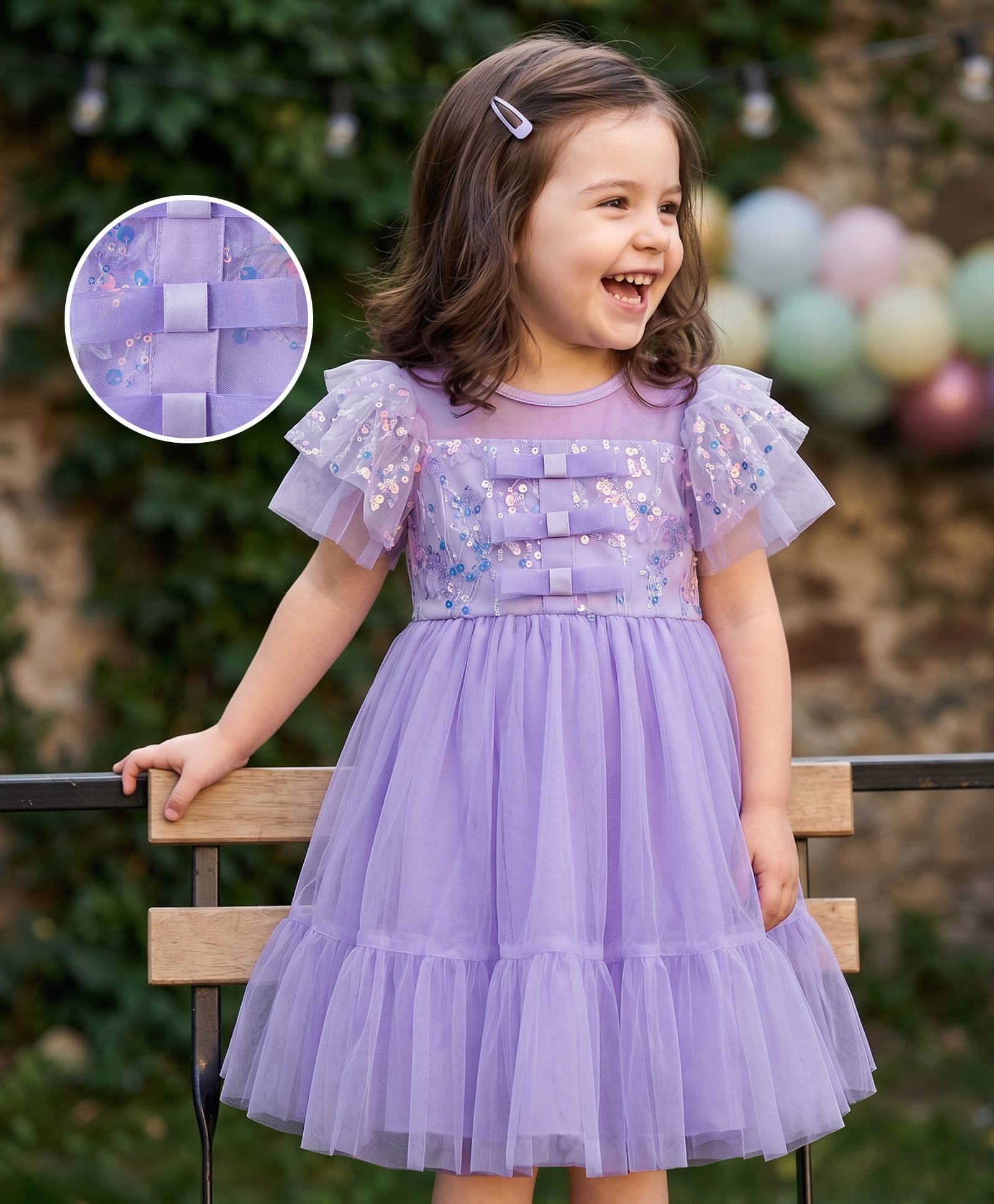 Mark & Mia Half Sleeves Party Frock with Sequin Design & Frill - Purple-image-22