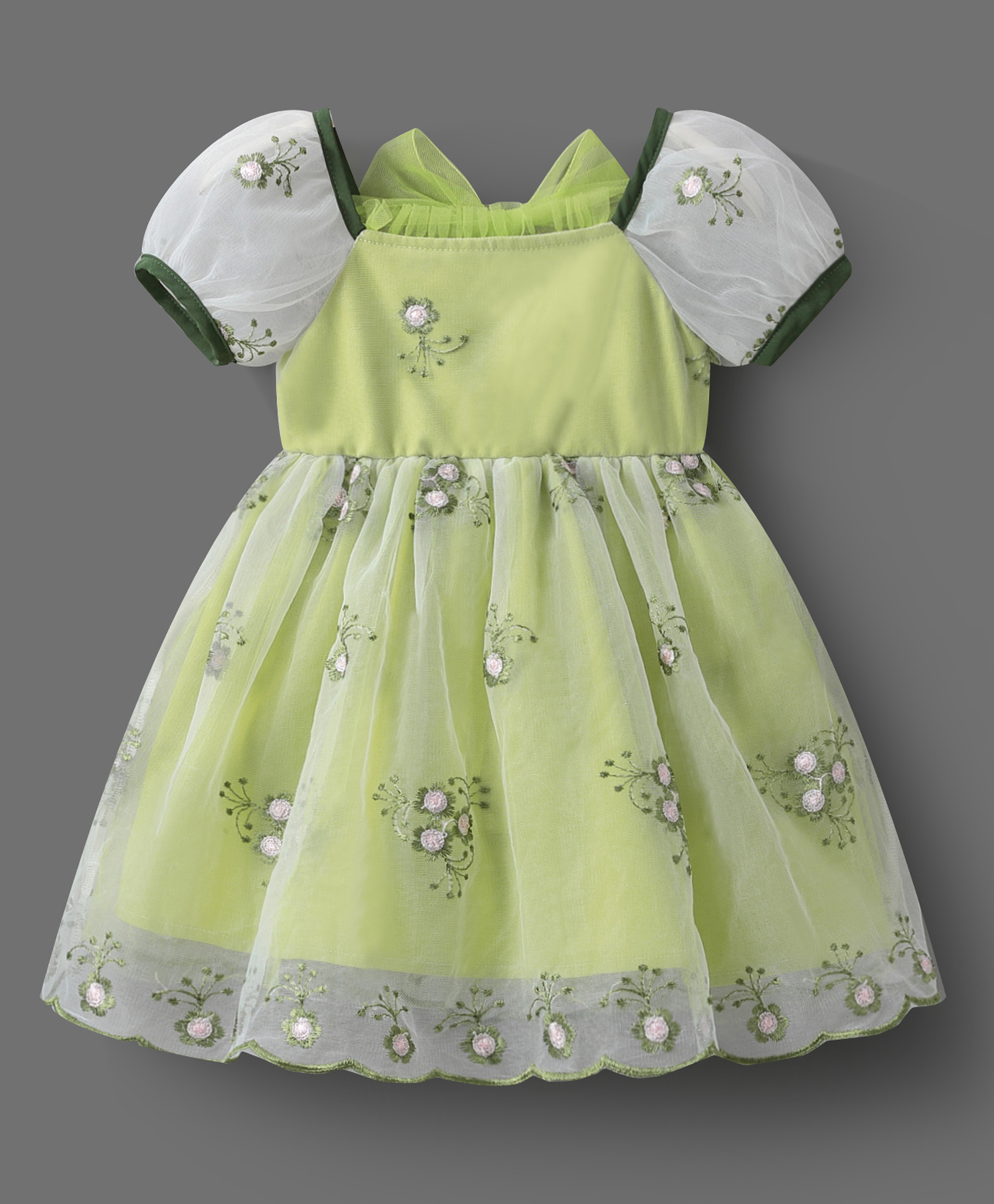 Mark & Mia Half Sleeves Party Frock with Beaded Floral Embroidery - Light Green-picture-17