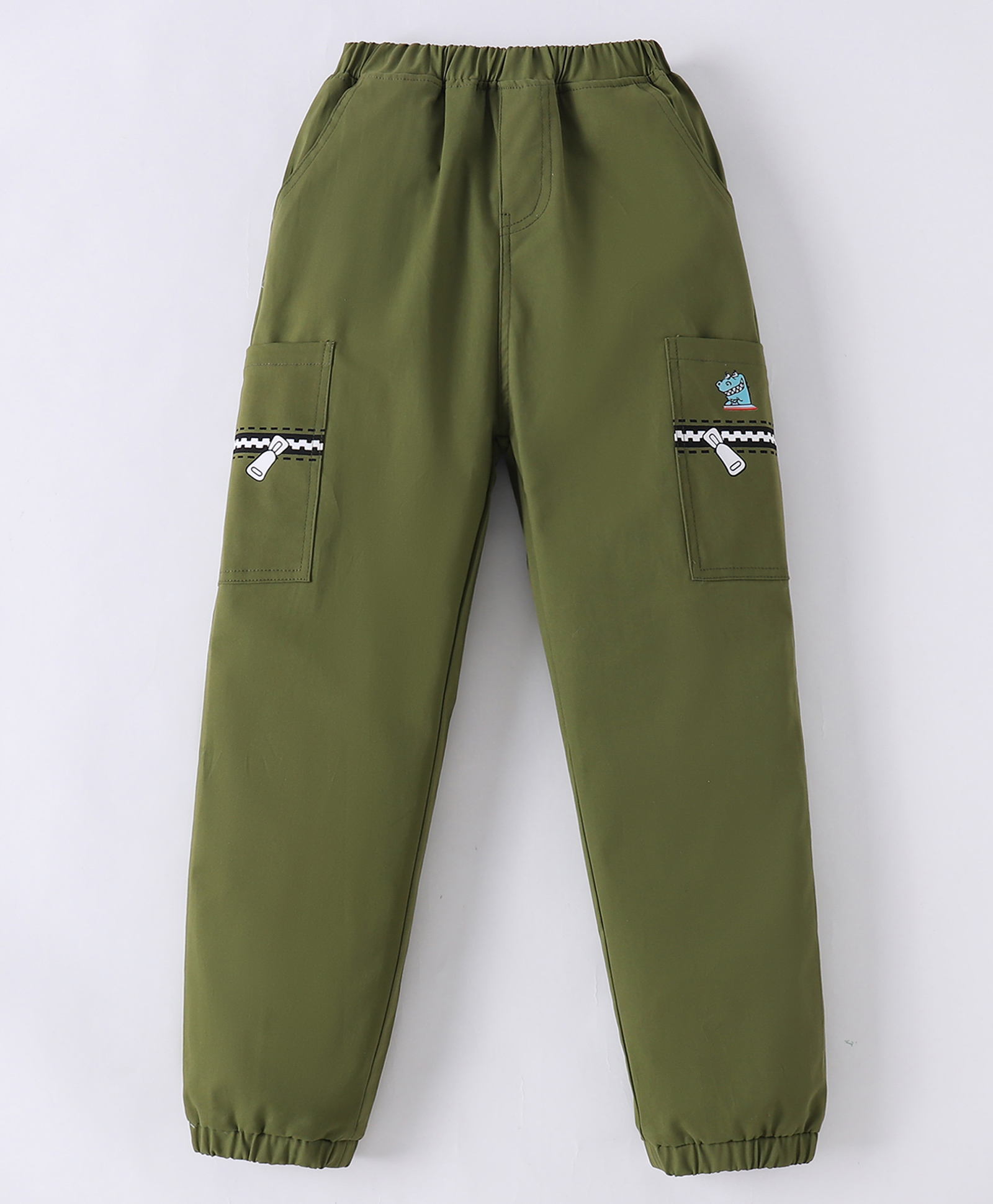 Mark & Mia Cotton Full Length Trouser with Zip & Dino Print - Olive Green-picture-22