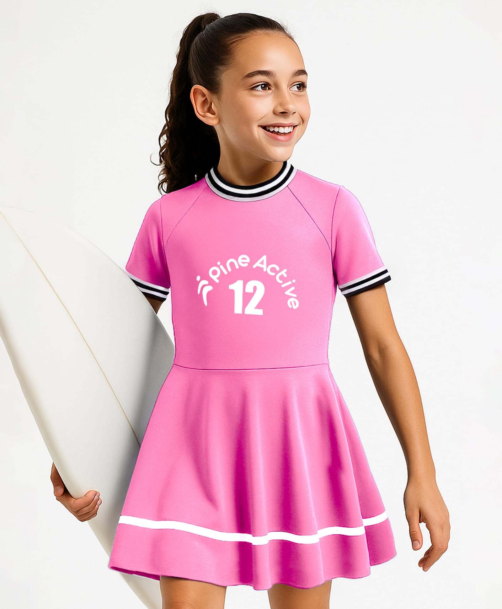 Pine Active Half Sleeves Frock Swimsuit With Logo Print - Pink-image-45