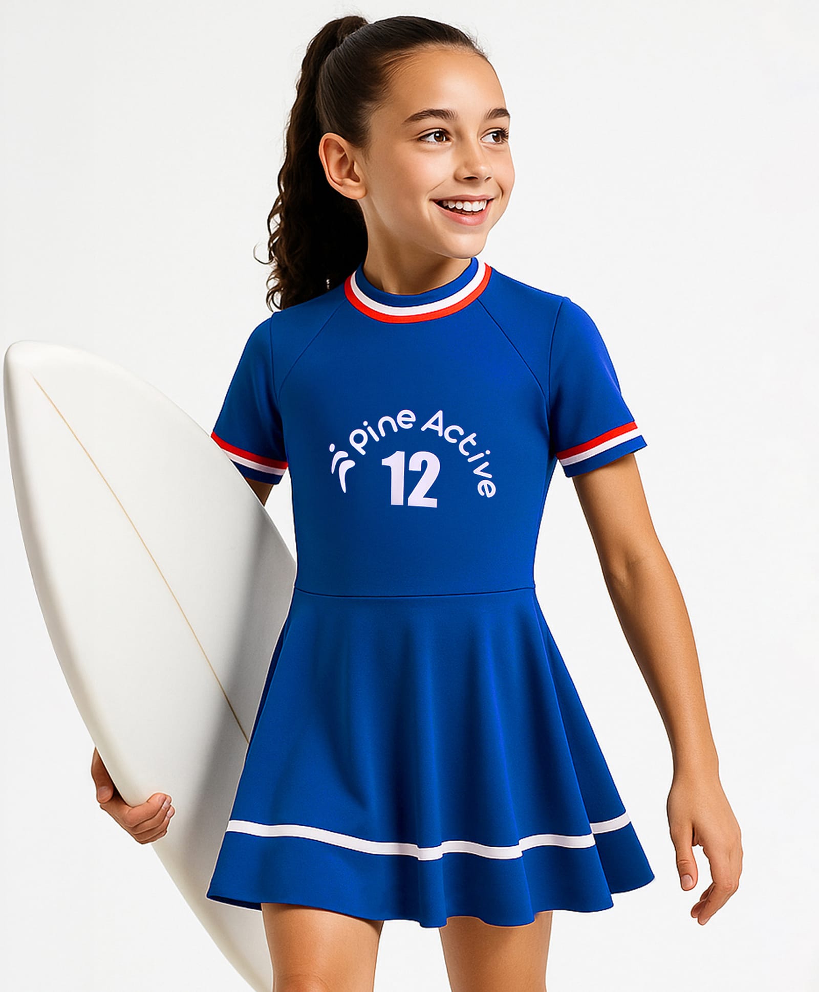 Pine Active Half Sleeves Frock Swimsuit With Logo Print - Blue-picture-5