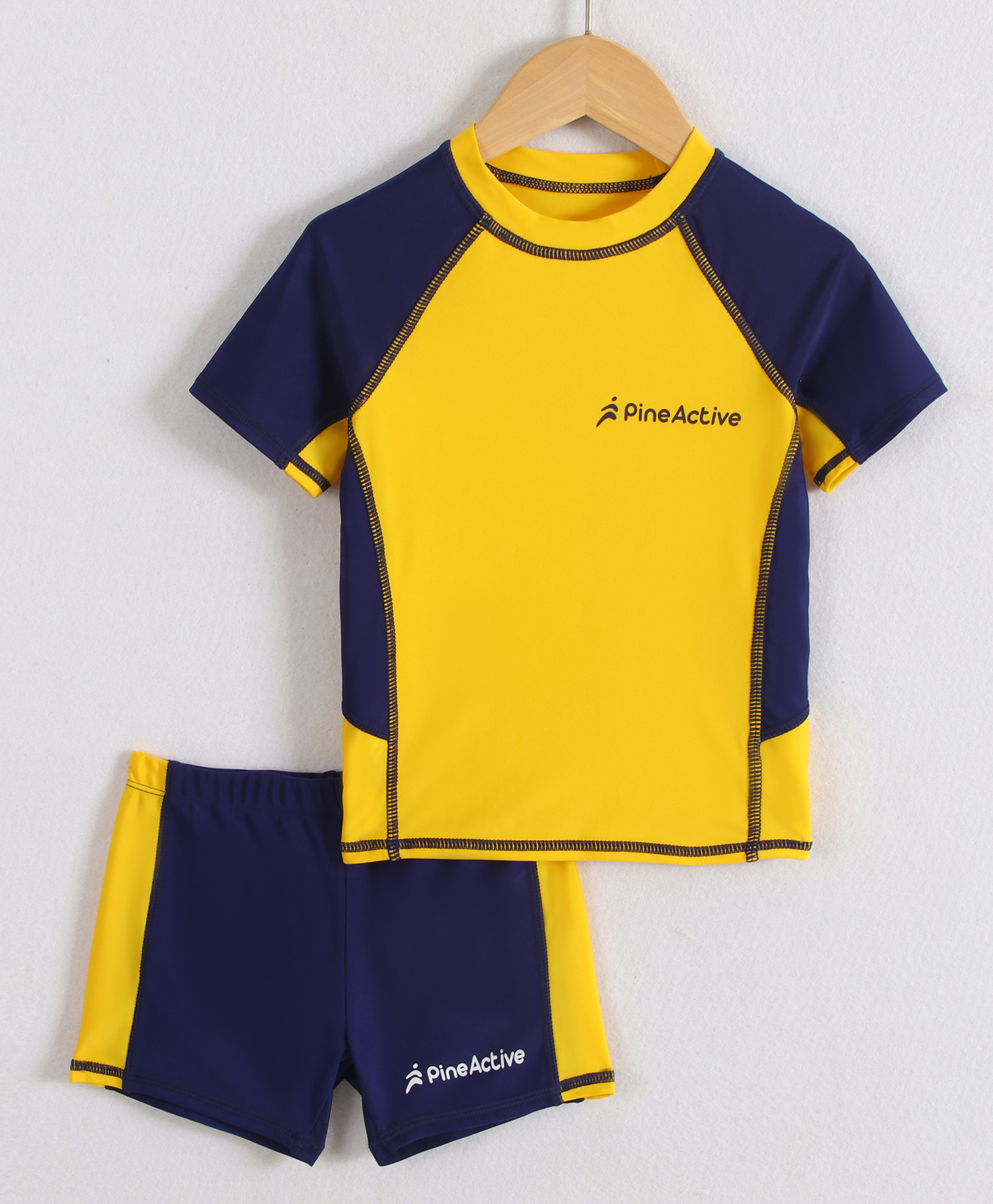Pine Active Half Raglan Sleeves Two Piece Swimsuit With Logo Print - Yellow & Navy Blue-image-41