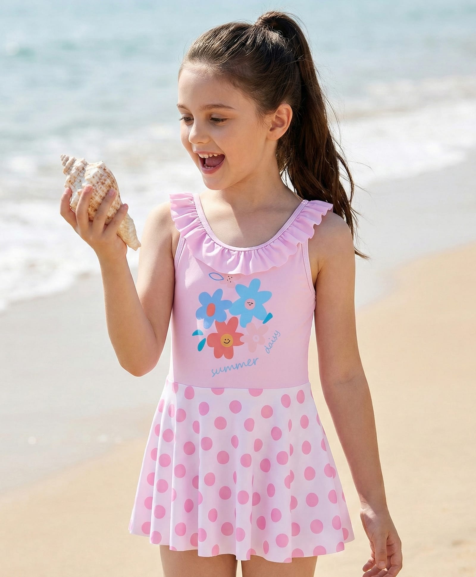 Pine Kids Sleeveless Frock Swimsuit With Floral Print - Purple-image-40