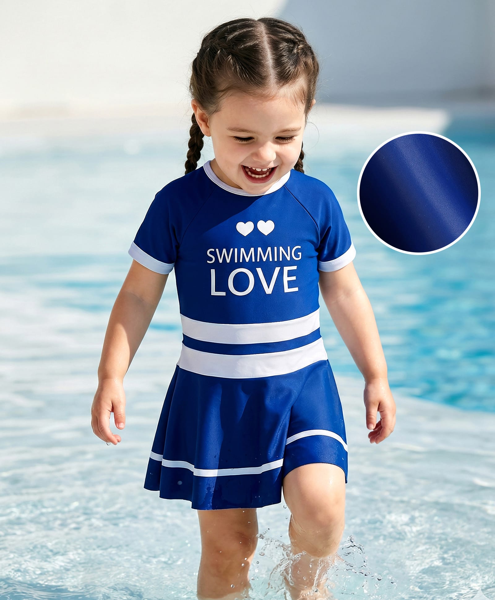 Mark & Mia Half Sleeves Frock Swimsuit With Text Print - Blue-image-25