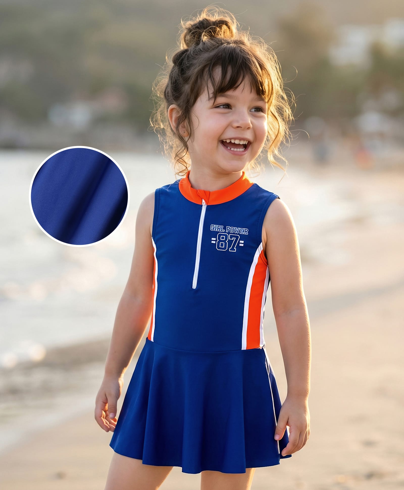 Mark & Mia Sleeveless Frock Swimsuit With Girl Power Print - Blue-picture-22