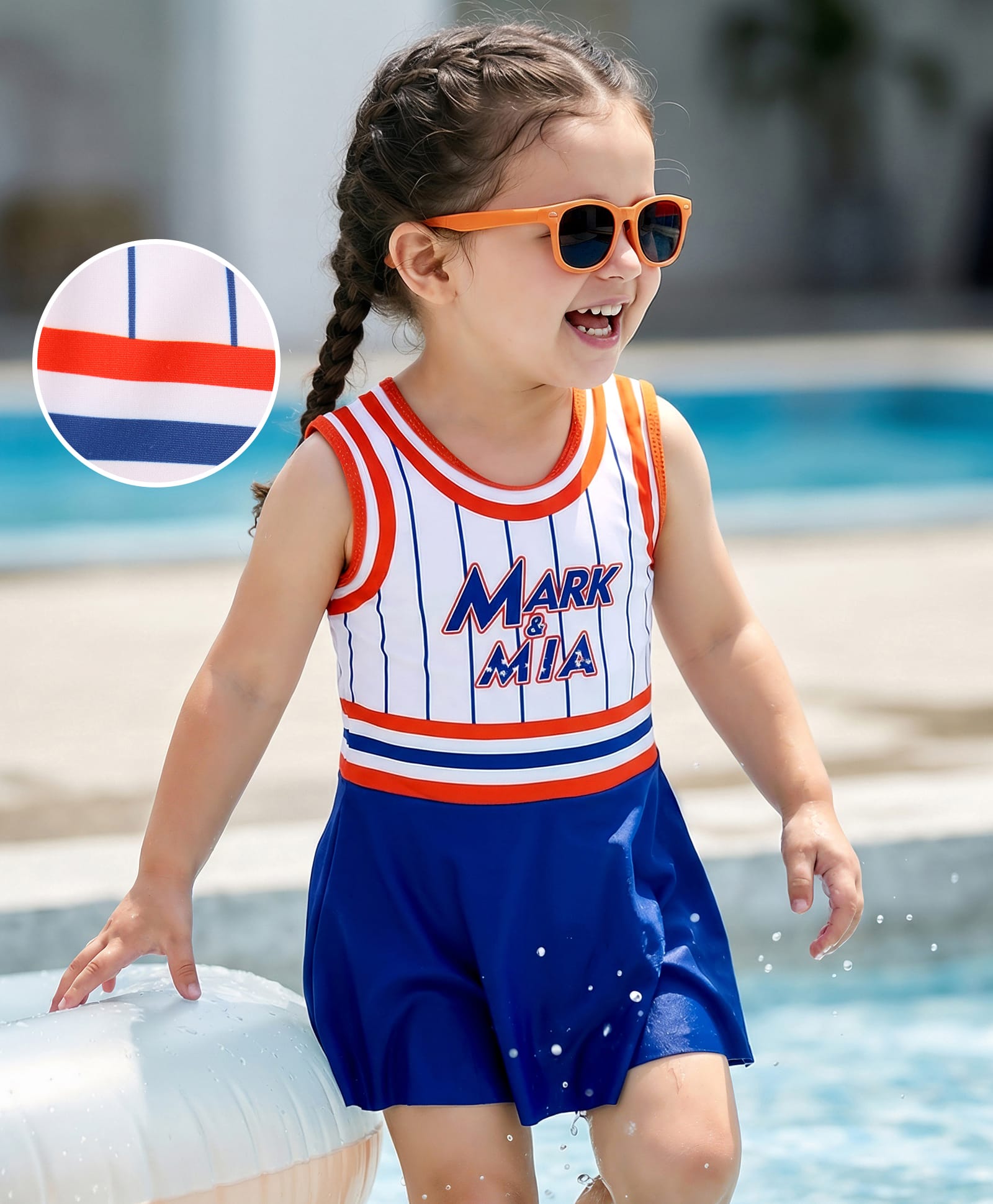 Mark & Mia Sleeveless Frock Swimsuit With Logo Print - Blue & White-image-48