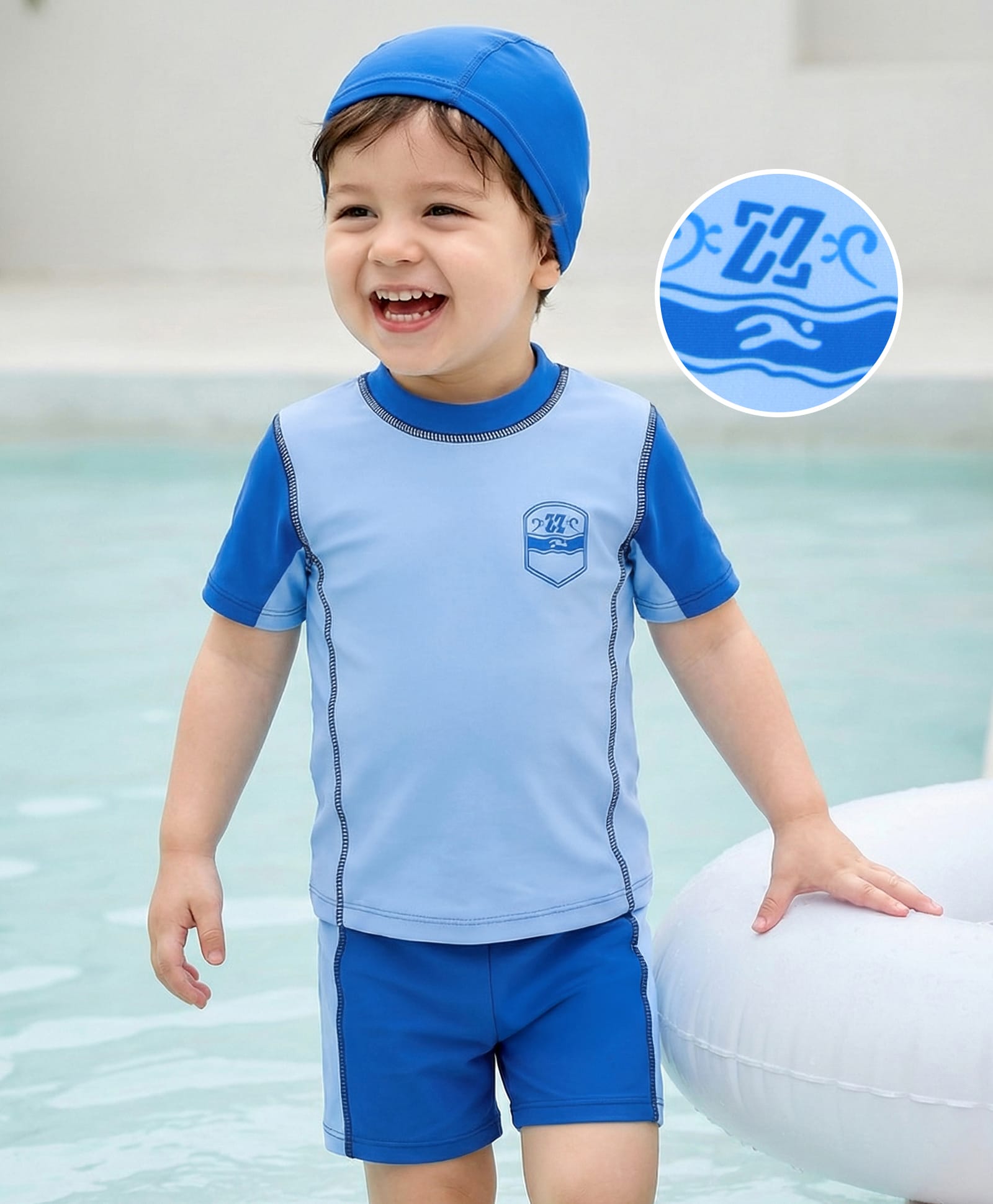 Mark & Mia Half Sleeves Two Piece Swimsuit With Swimming Cap - Blue-image-21