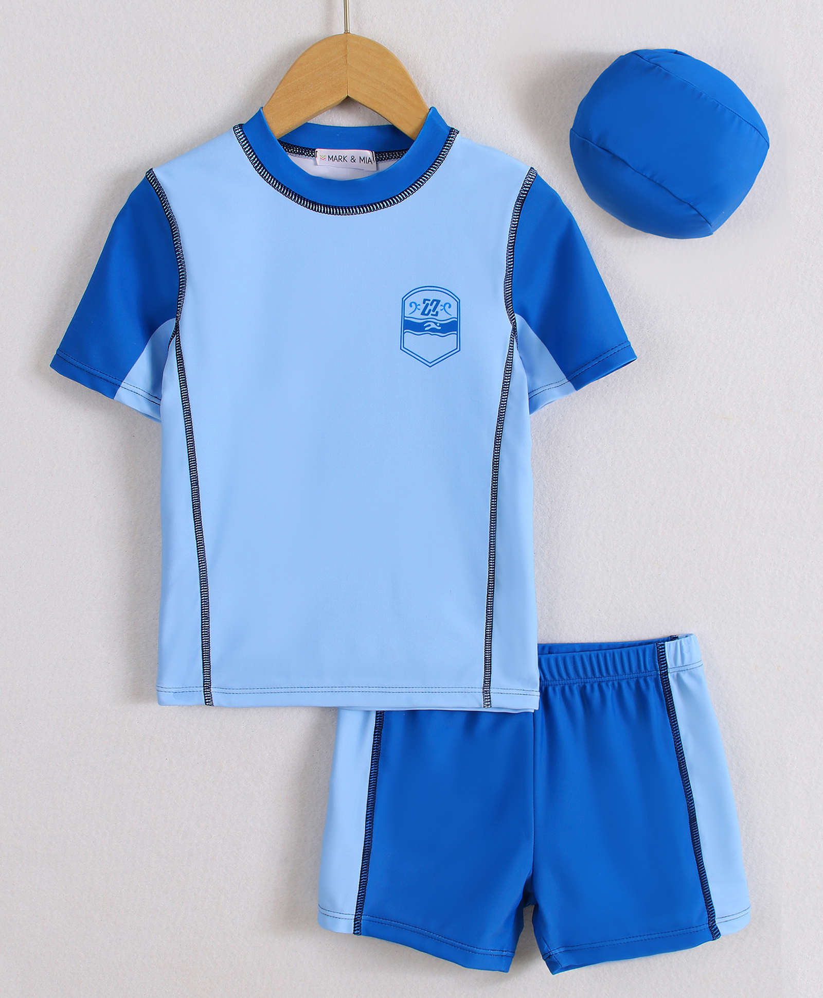 Mark & Mia Half Sleeves Two Piece Swimsuit With Swimming Cap - Blue-image-45